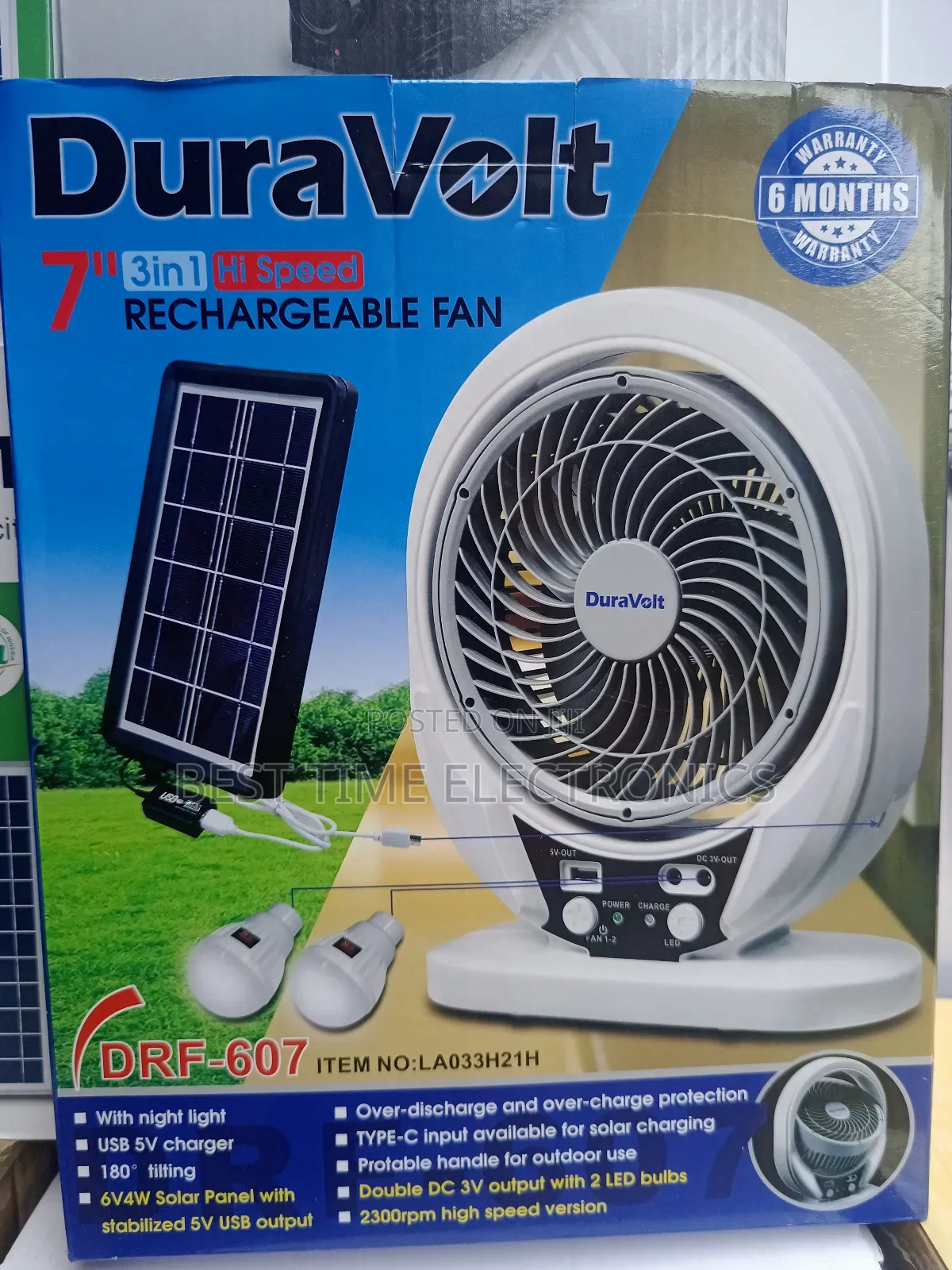 7" 3in1 Duravolt Hi-Speed Rechargeable Fan
