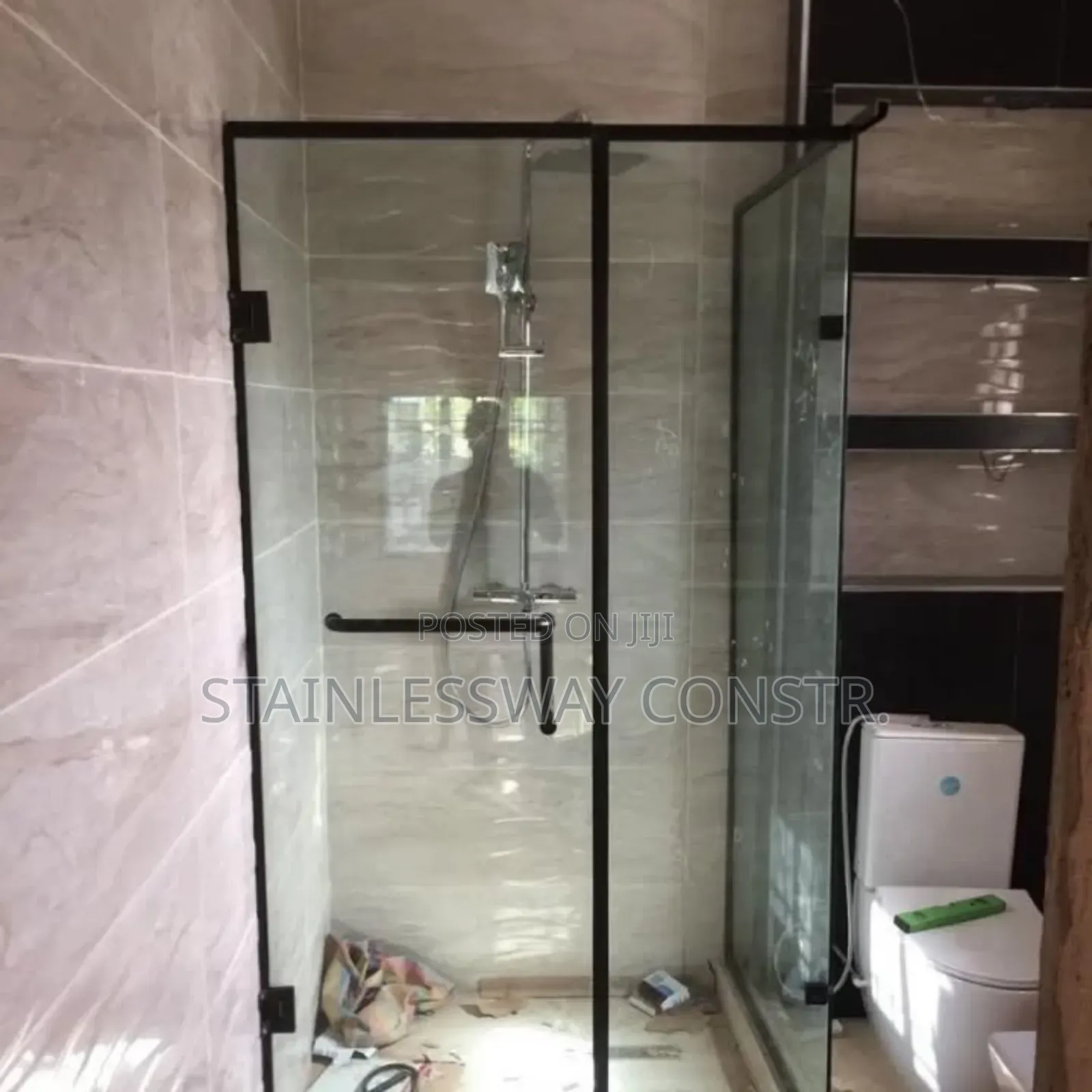 Shower Glass Cubicle With Dark Accessories