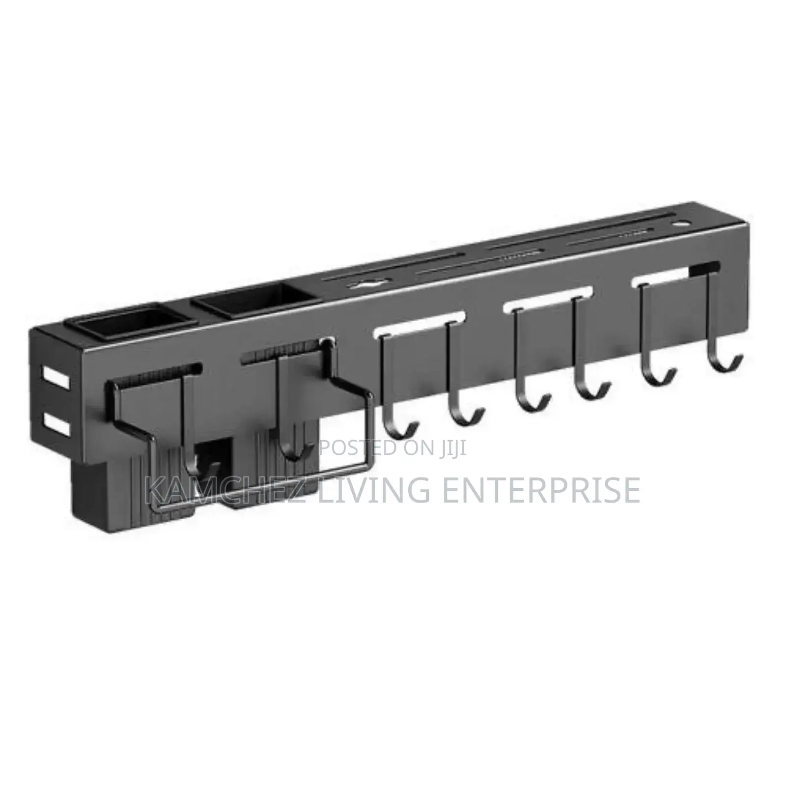 Black Wall-Mounted Kitchen Rack With Hooks Holders