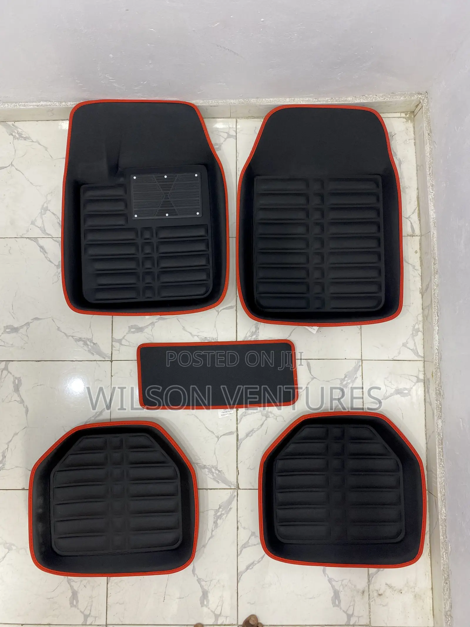 Universal Black With Red Line Leather Foot Mat
