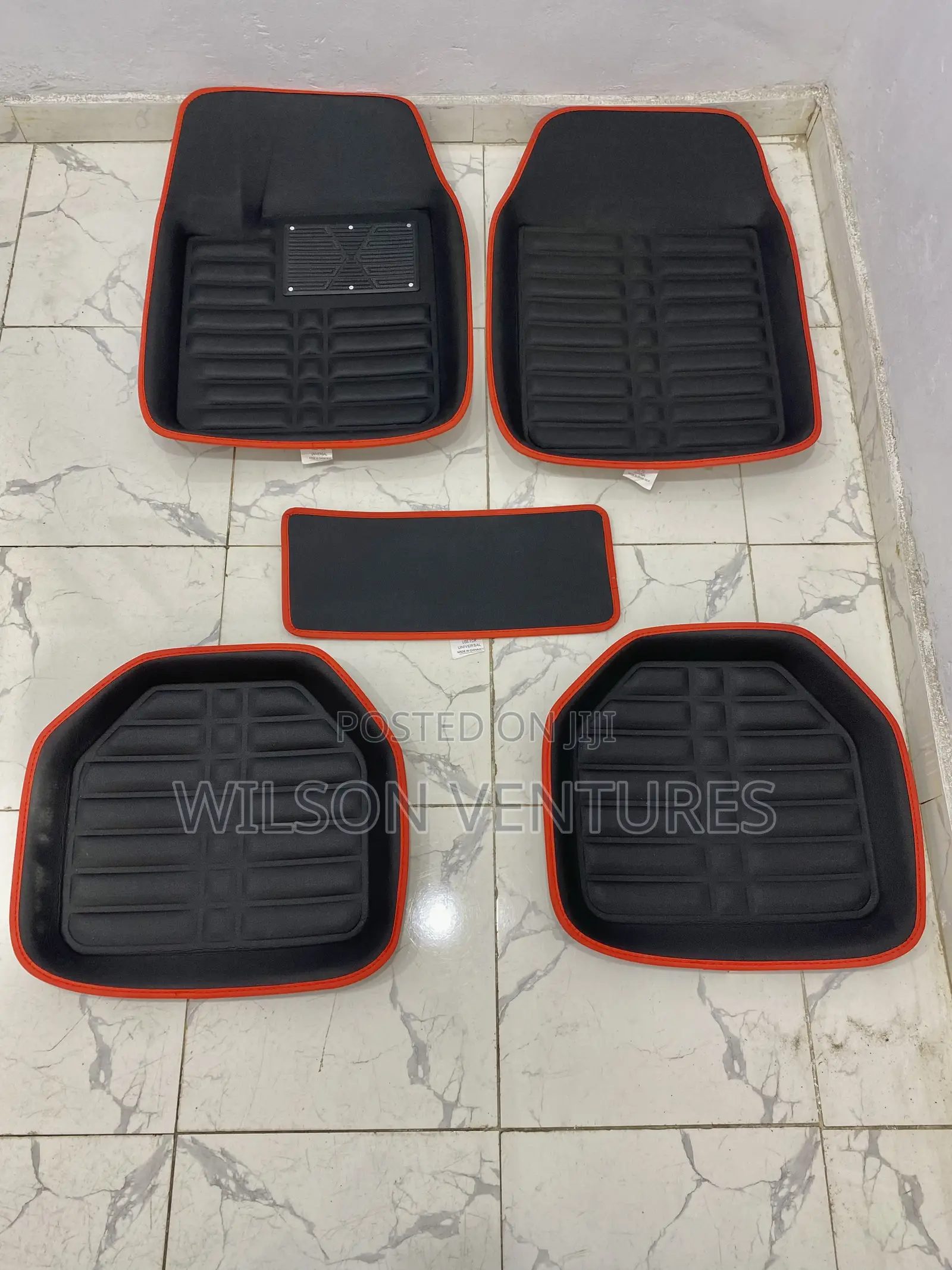 Universal Black With Red Line Leather Foot Mat