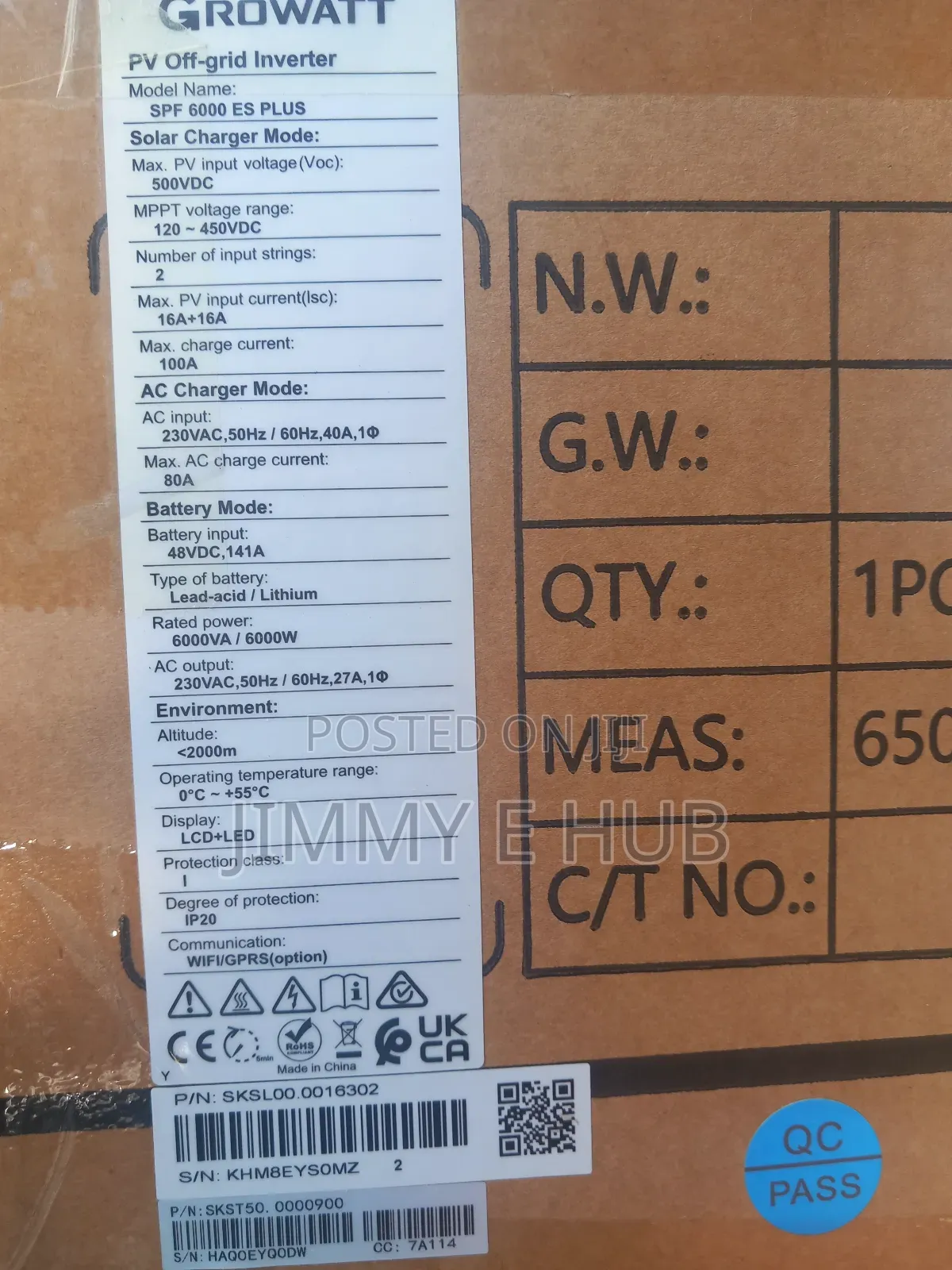 Growatt SPF 6000 Es Hybrid 6kw 48v Big Pv Input Inverter