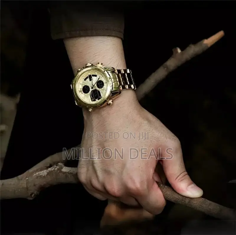 Chronograph Mens Analog/Digital Wrist Watch Gold