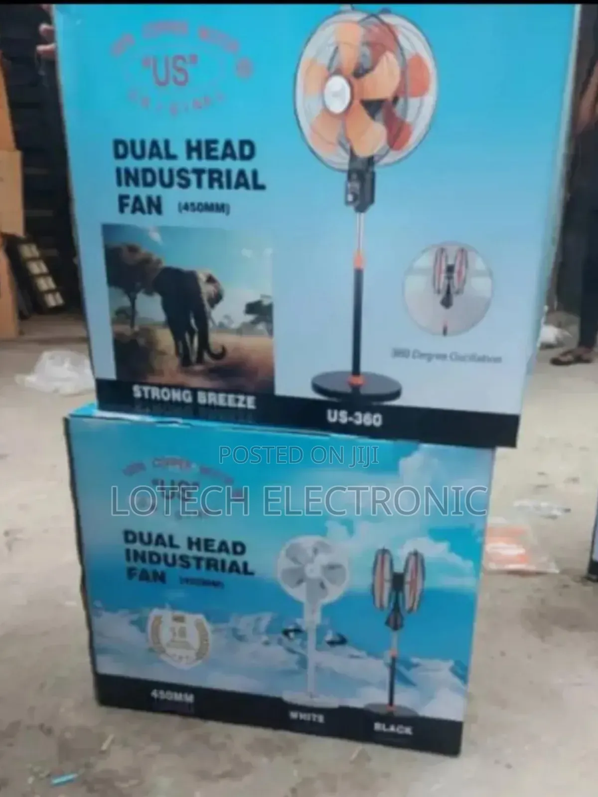Us 360-Degree Dual Head Industrial Rotating Electric Fan