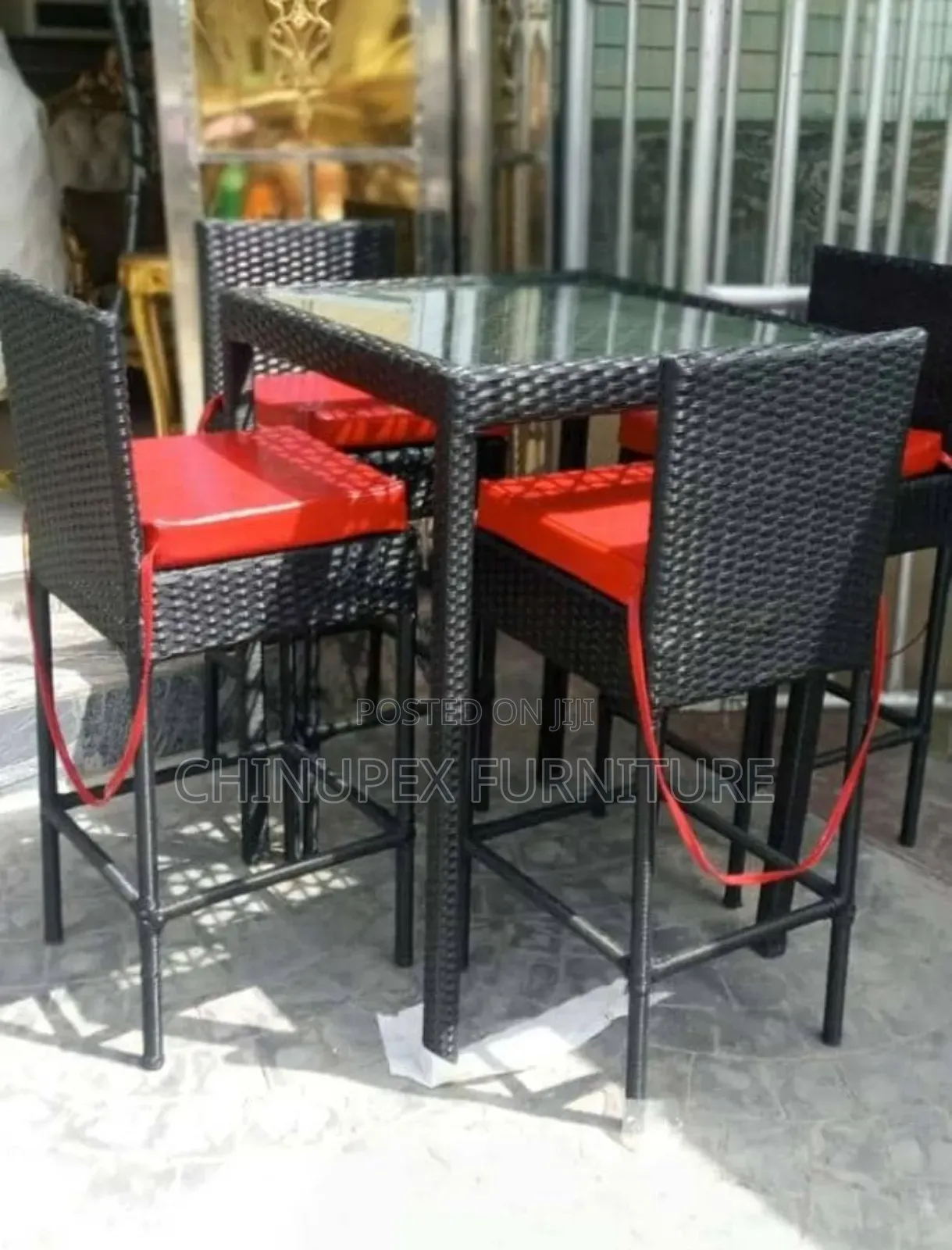 Rattan Bar Stool Chairs Set With Glass Top Table