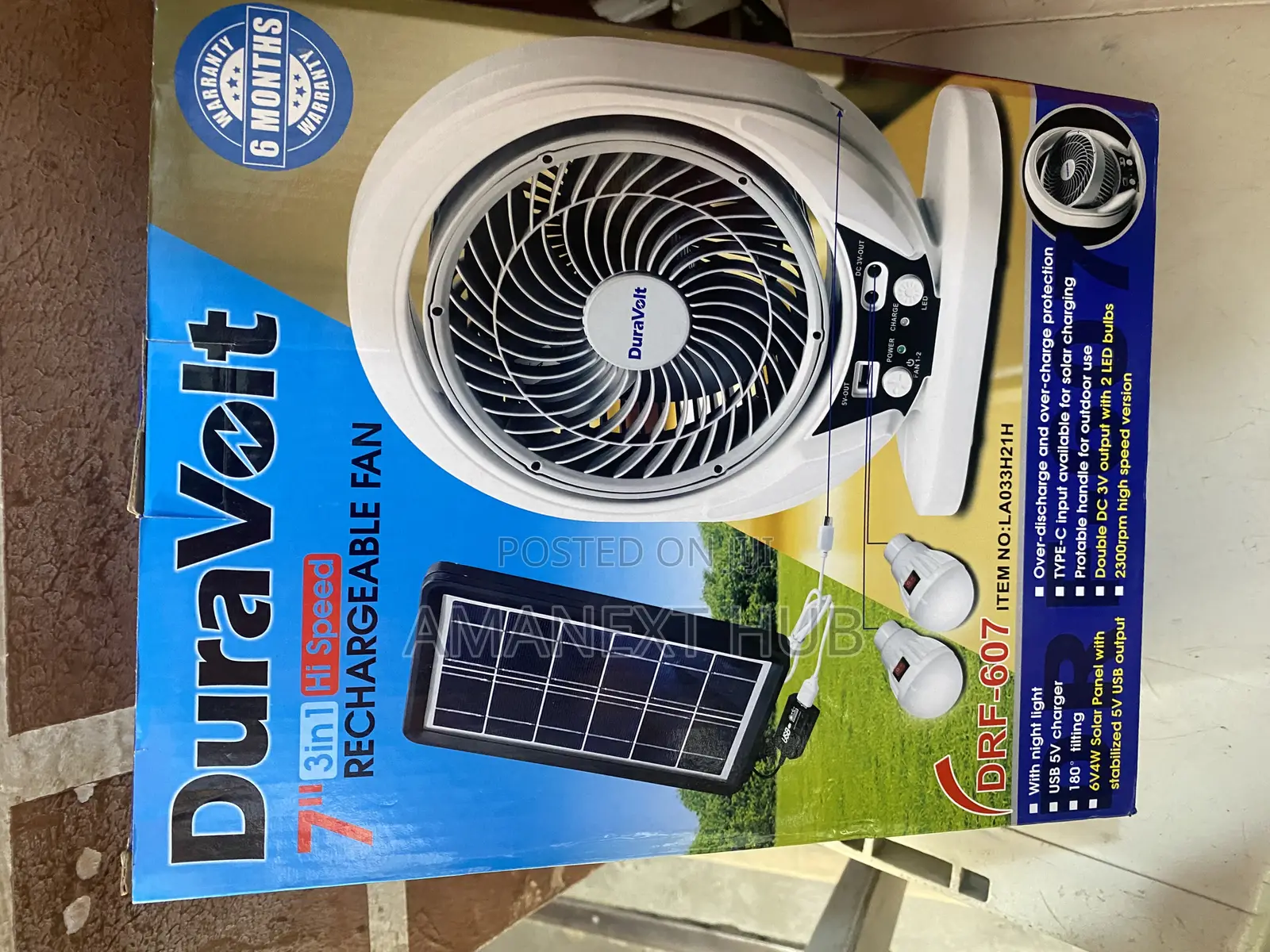7inches Solar Rechargeable Fan With Solar Panel