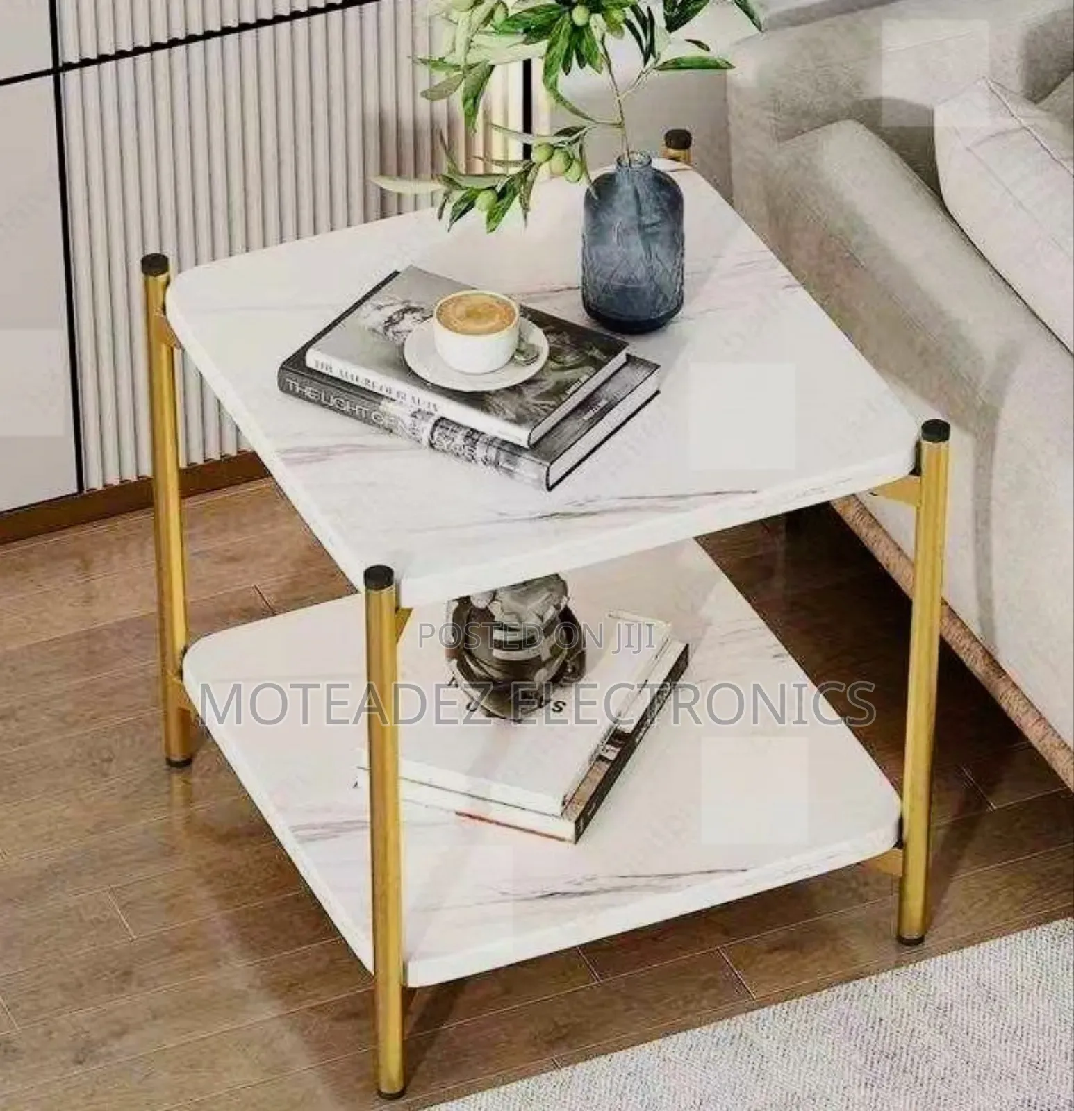 Square Shape Corner Side Table/Stool With Gold Plated Stand