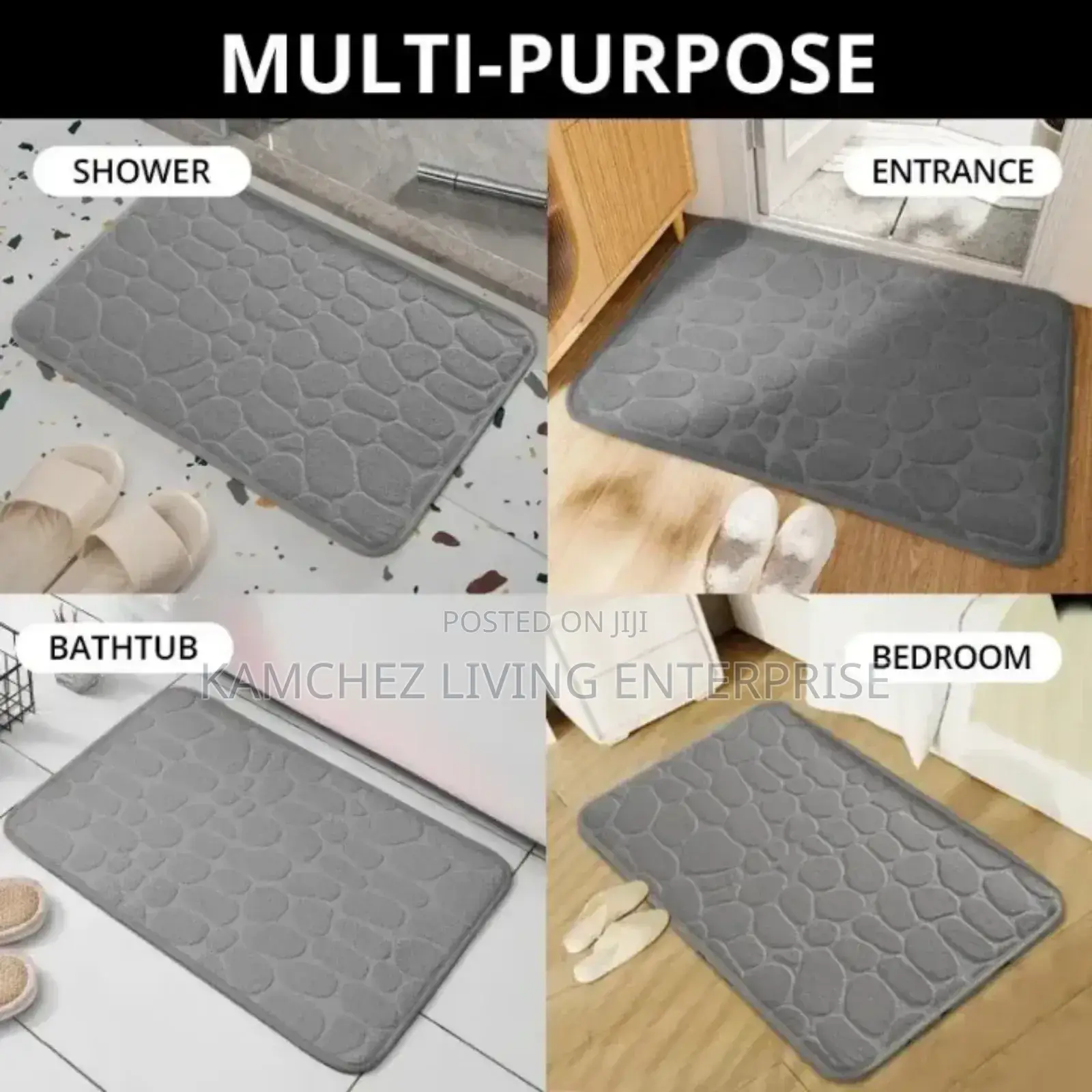 Foam Velvet Non-Slip Cobblestone Floor Mat – 40x60cm