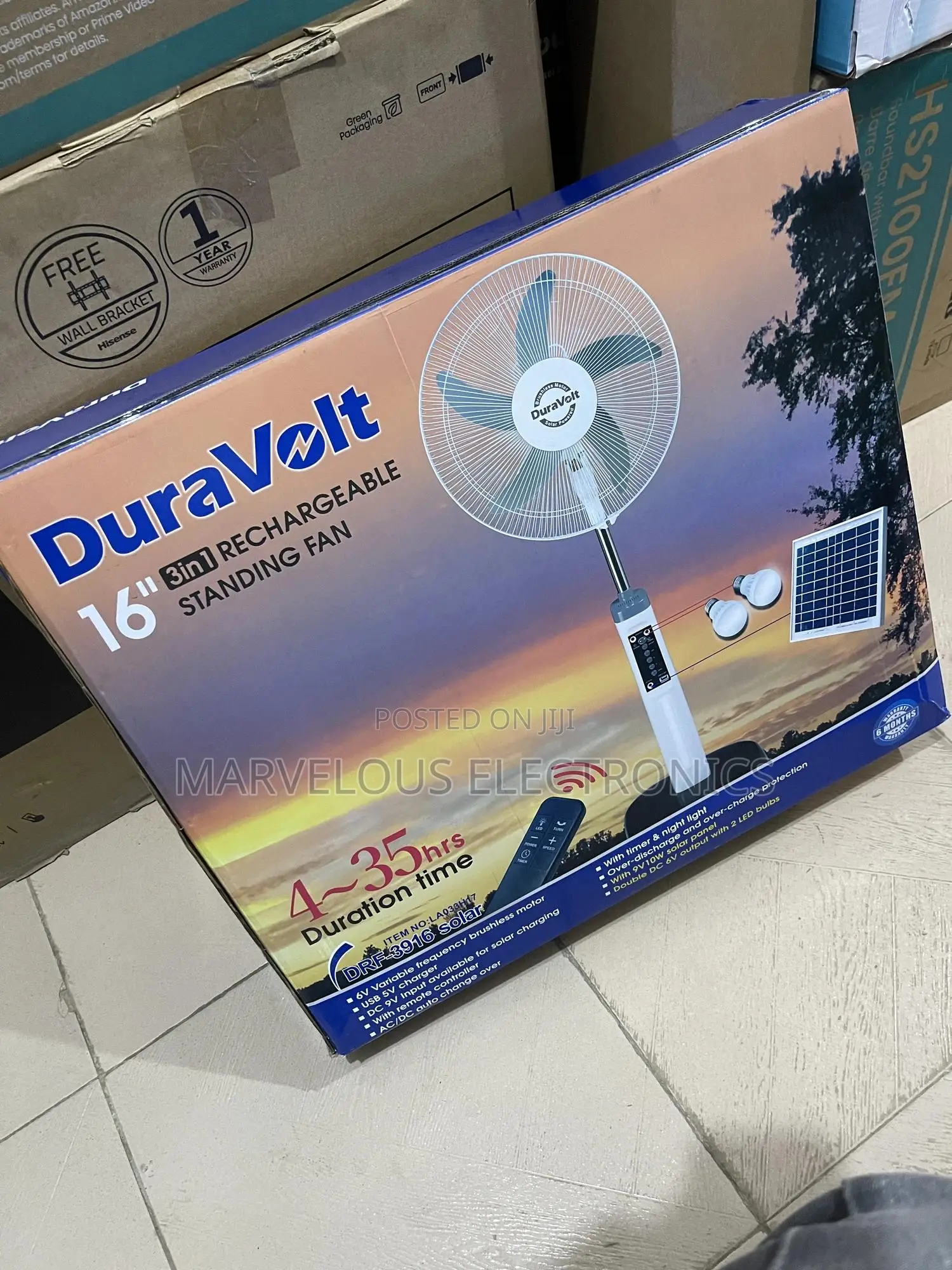 Brand New Duravolt 16inch Rechargeable Solar Fan