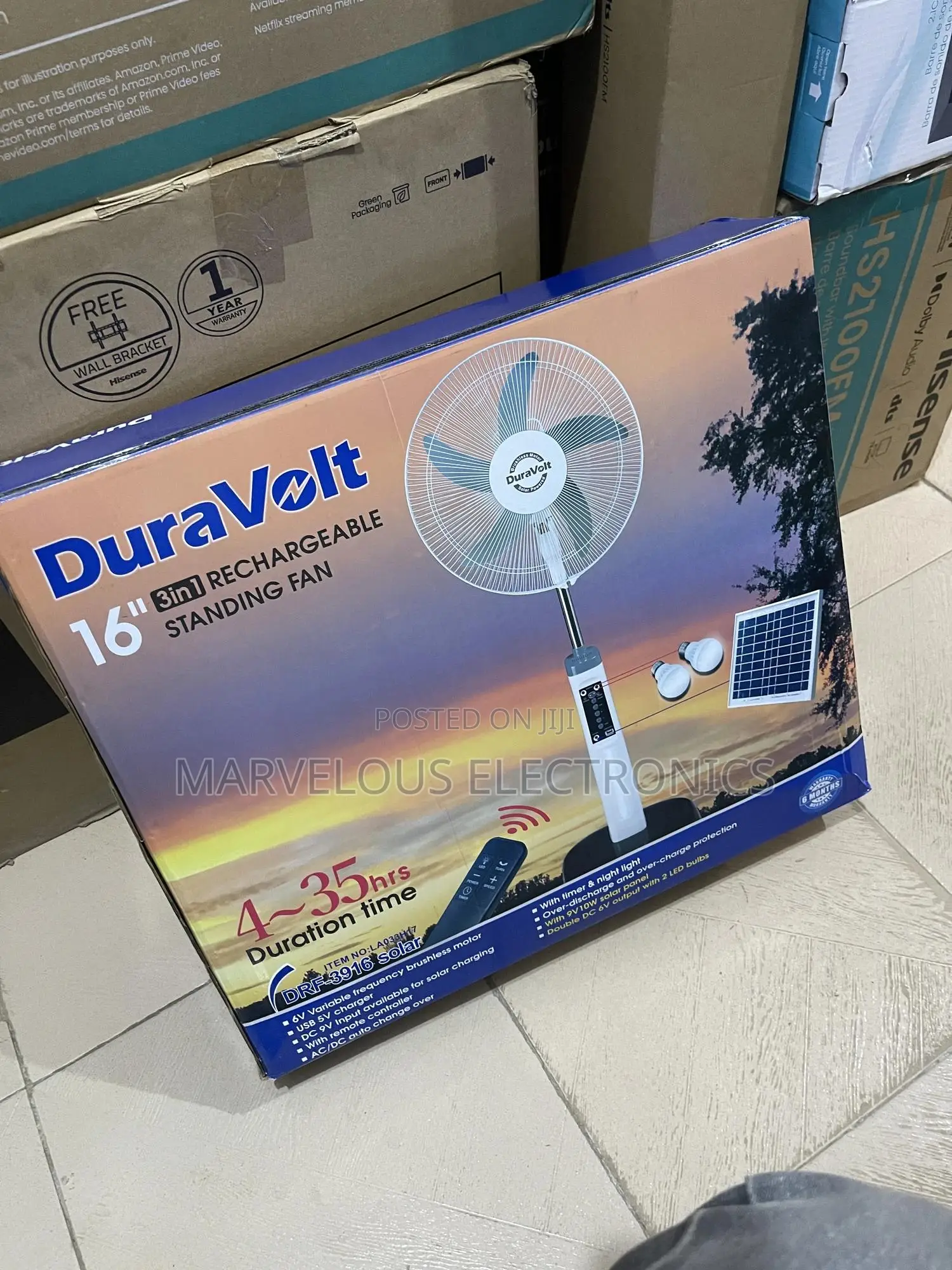 Brand New Duravolt 16inch Rechargeable Solar Fan