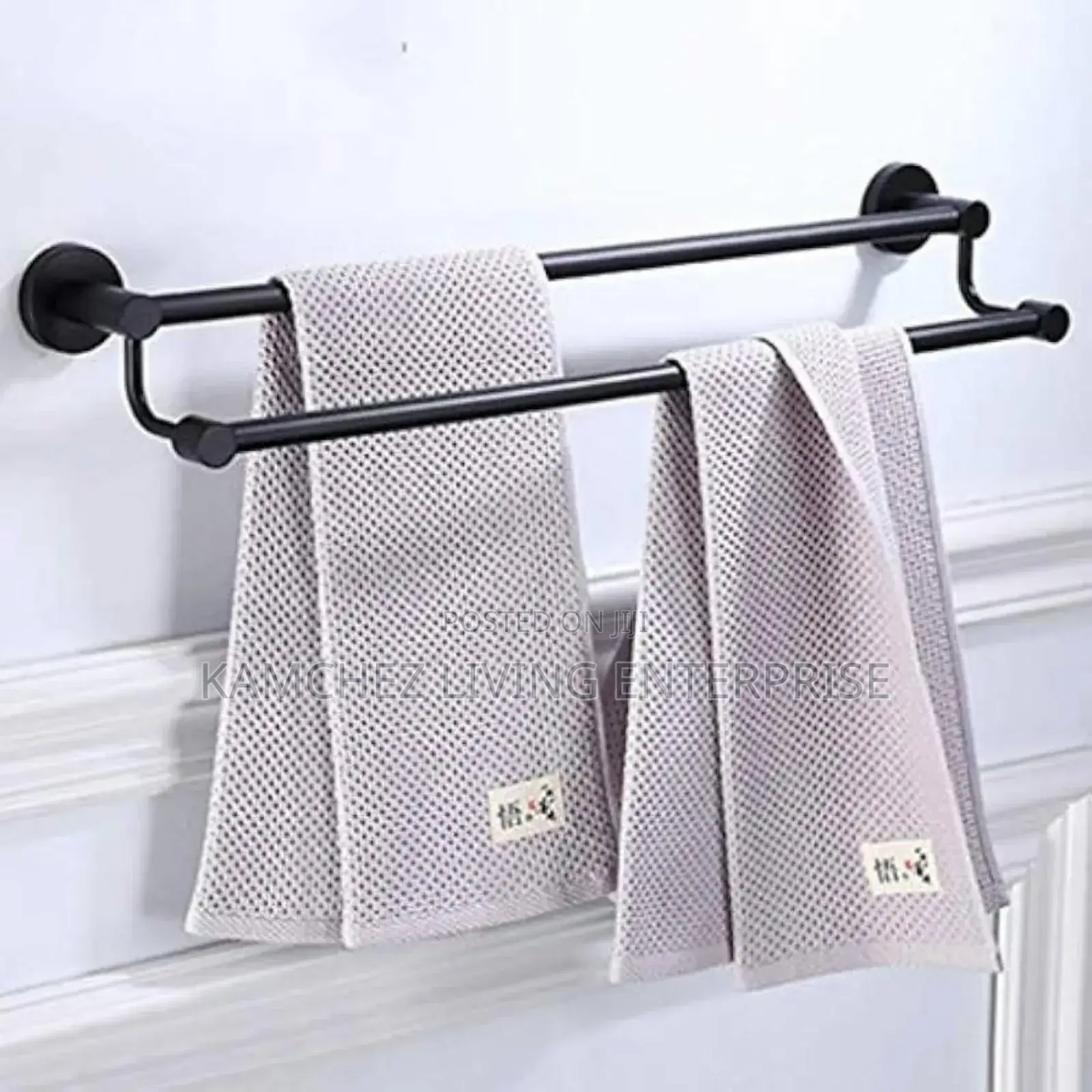 60cm Black Double Towel Rail – Stainless Steel