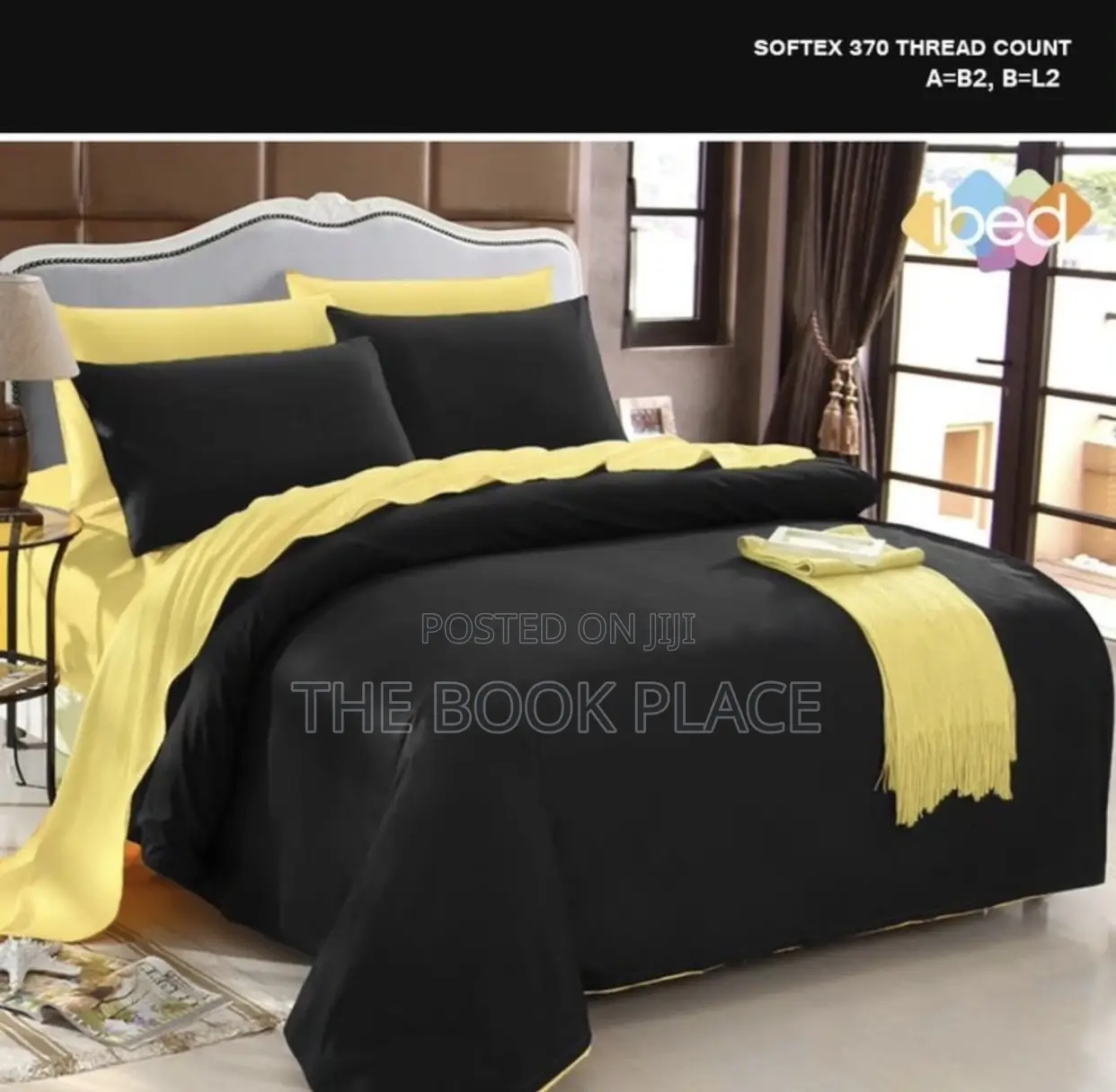 Yellow /Black Cotton Bedding With Duvet