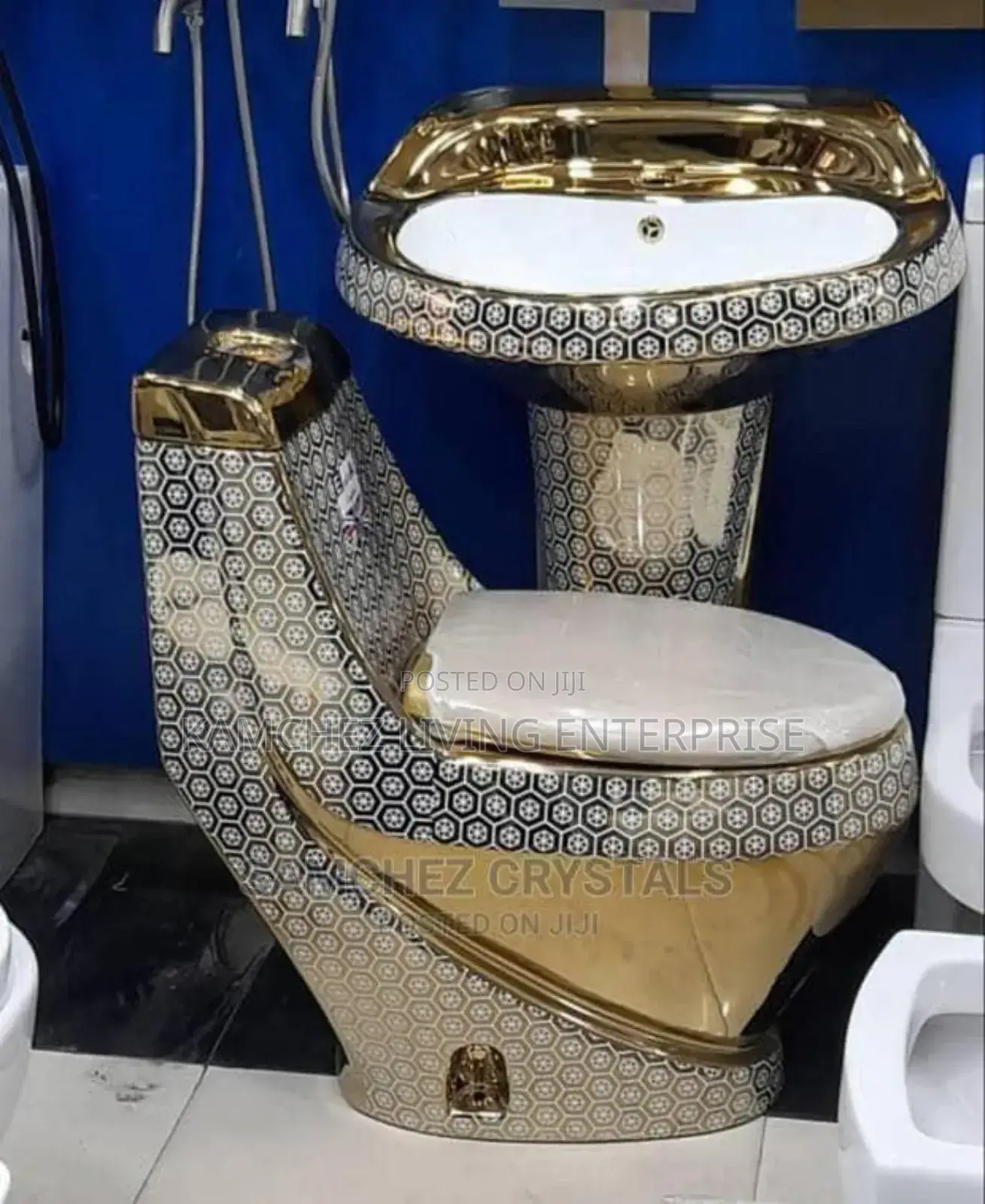 Luxury Black Gold Hexagon Toilet and Sink Set