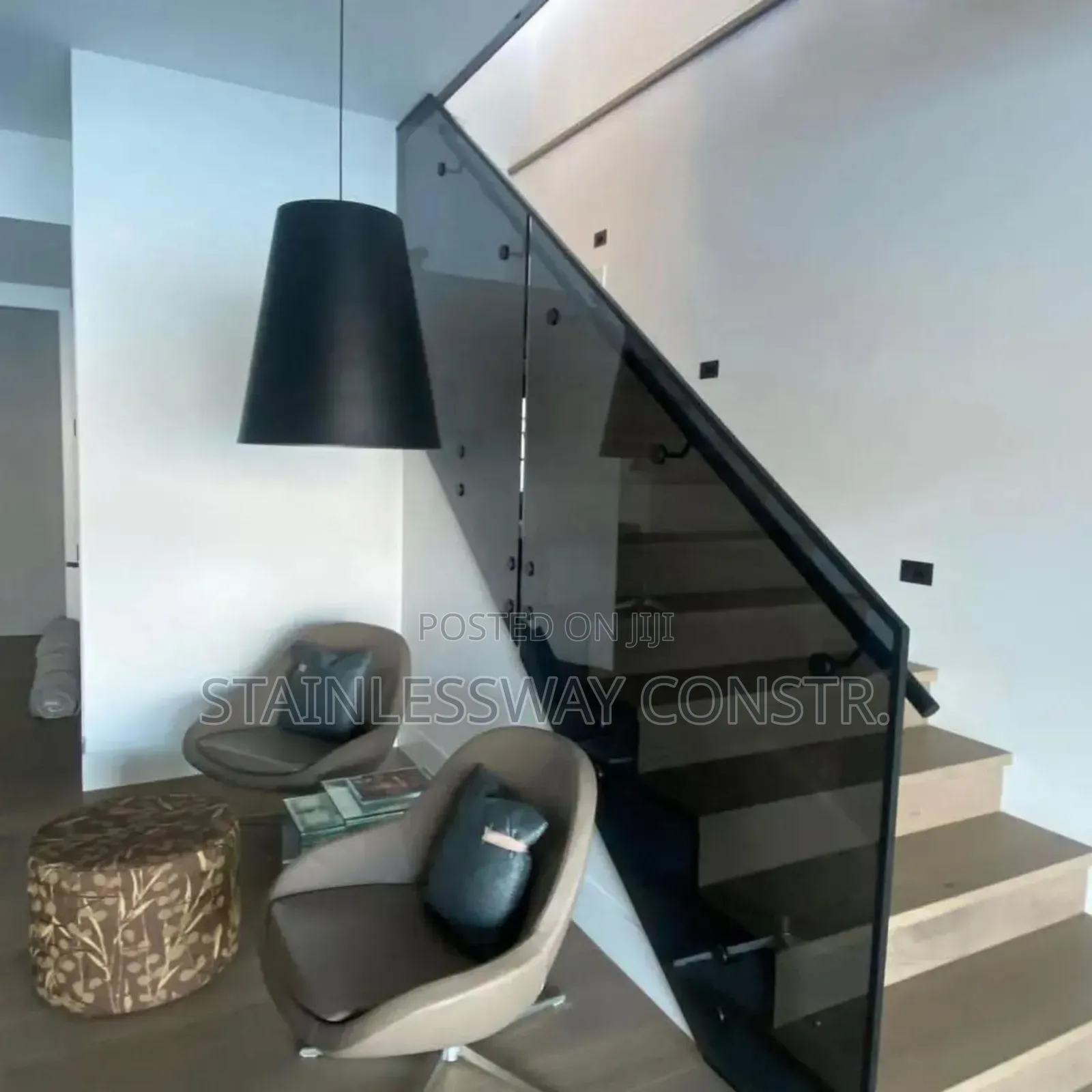 Dark Grey Glass Side Mount Staircase Railing