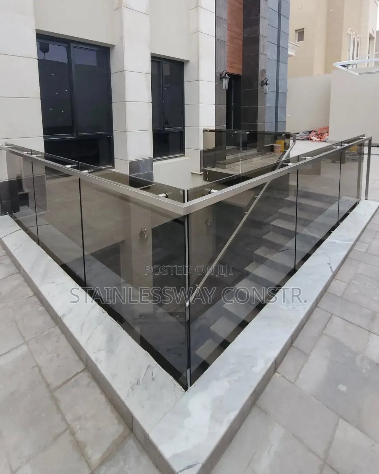 Tinted Tampered Glass With Square Pipes Railing
