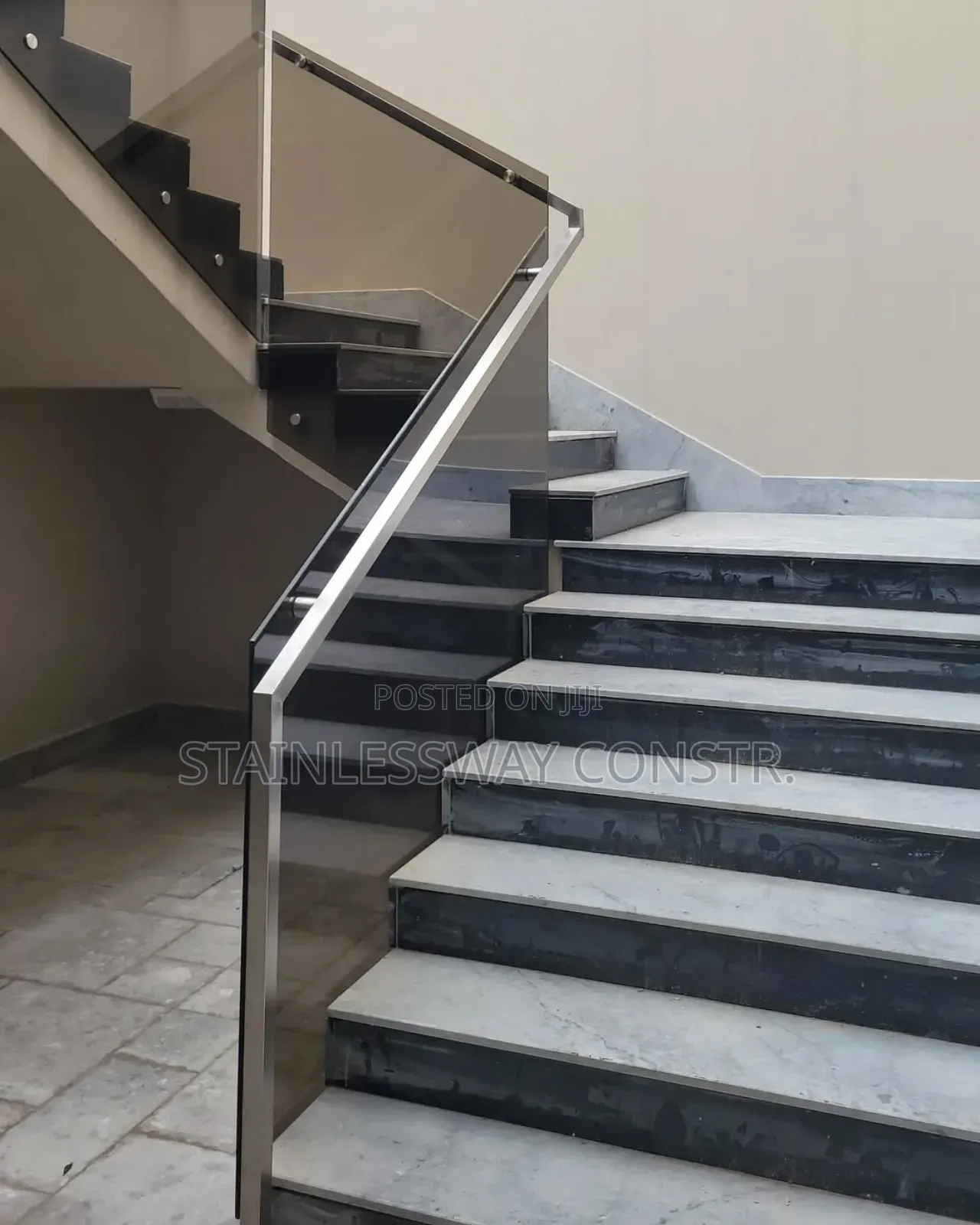 Tinted Tampered Glass With Square Pipes Railing