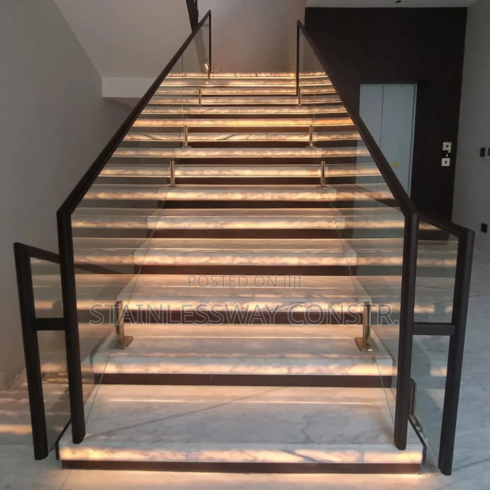 Plain Tampered Glass Railing With Silver Base Gwarimpa