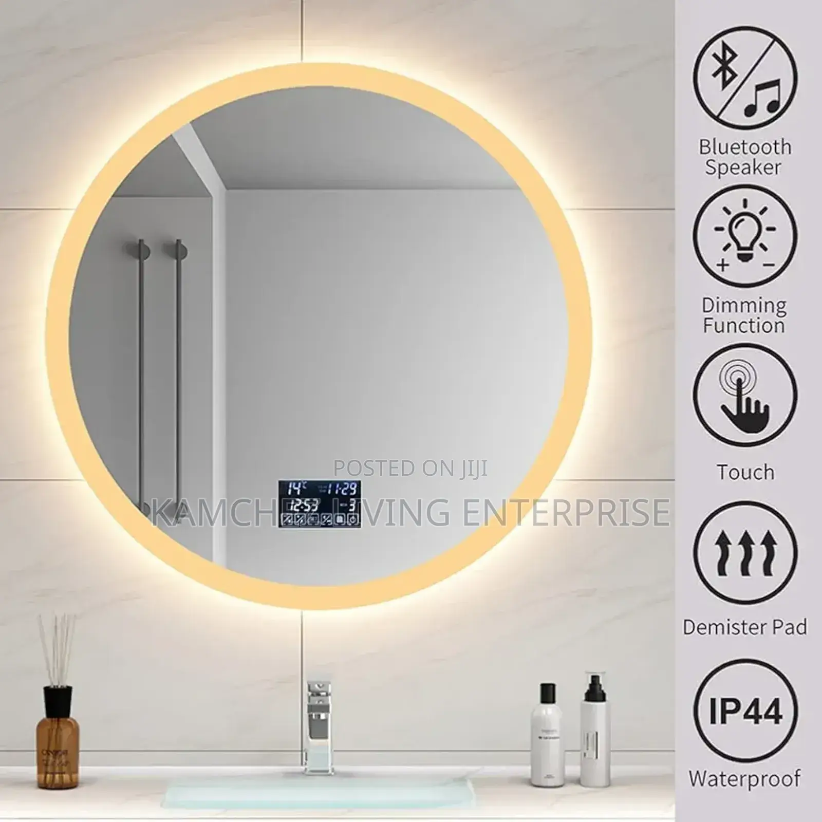 70*70 Smart Led Bathroom Mirror–Bluetooth,Anti-Fog, Dimmable