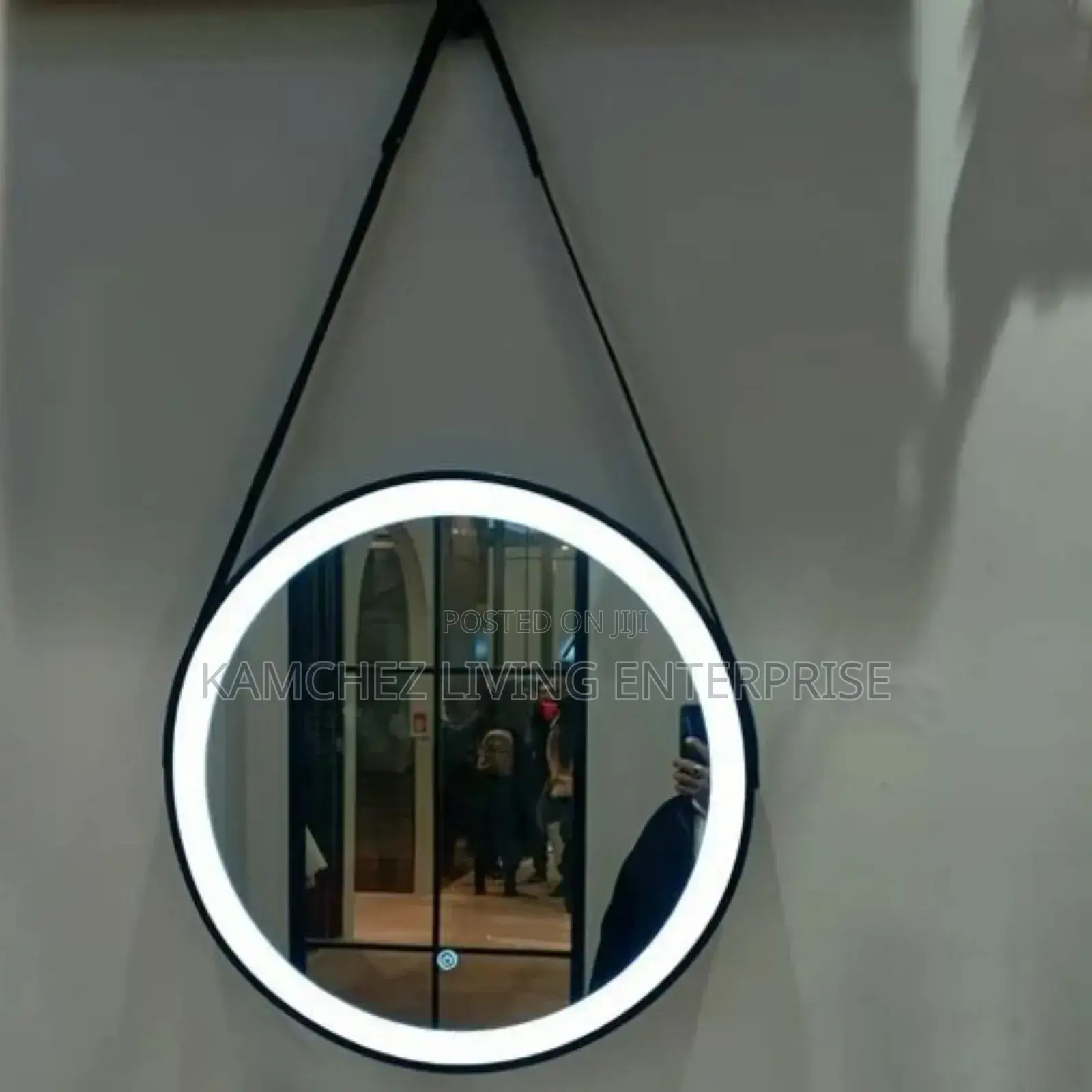 Modern 60cm Round Led Wall Mirror With Strap for Bathroom