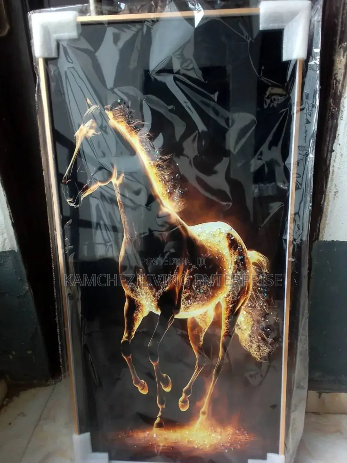 80x60cm Framed Fiery Horse Art Print - Golden Wall Decor