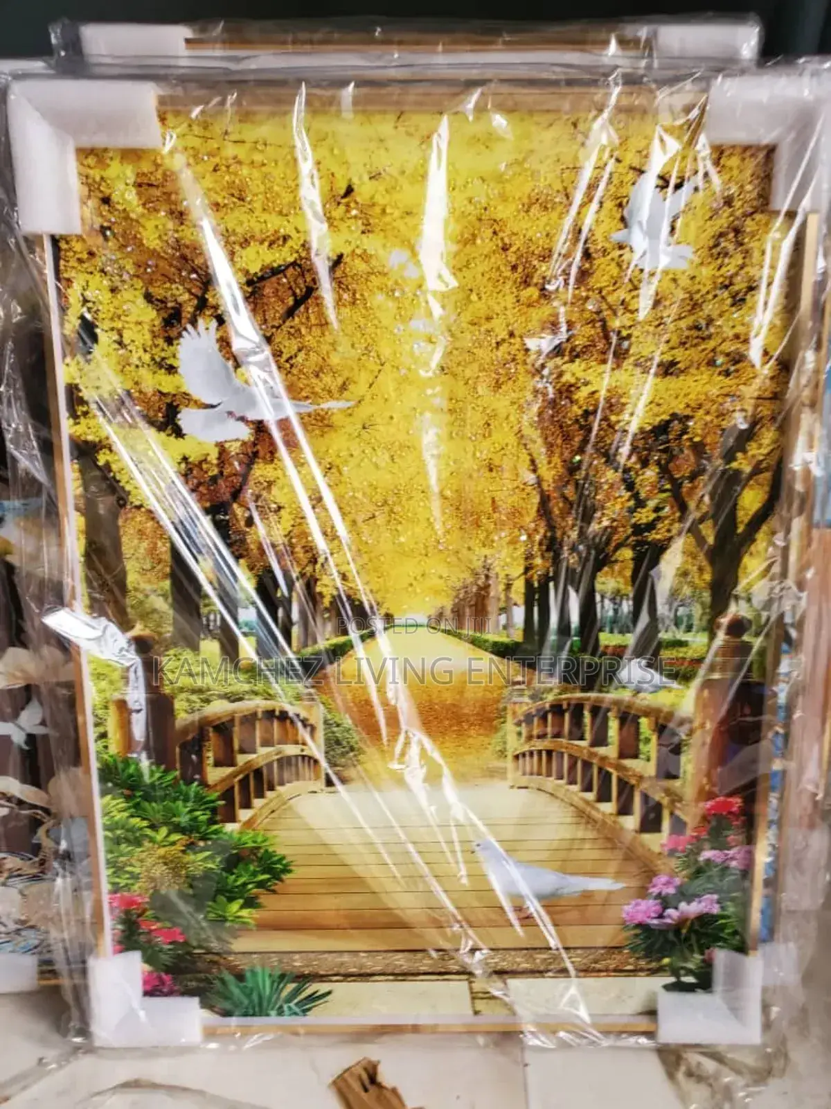 Golden Autumn Pathway Canvas Art With White Doves