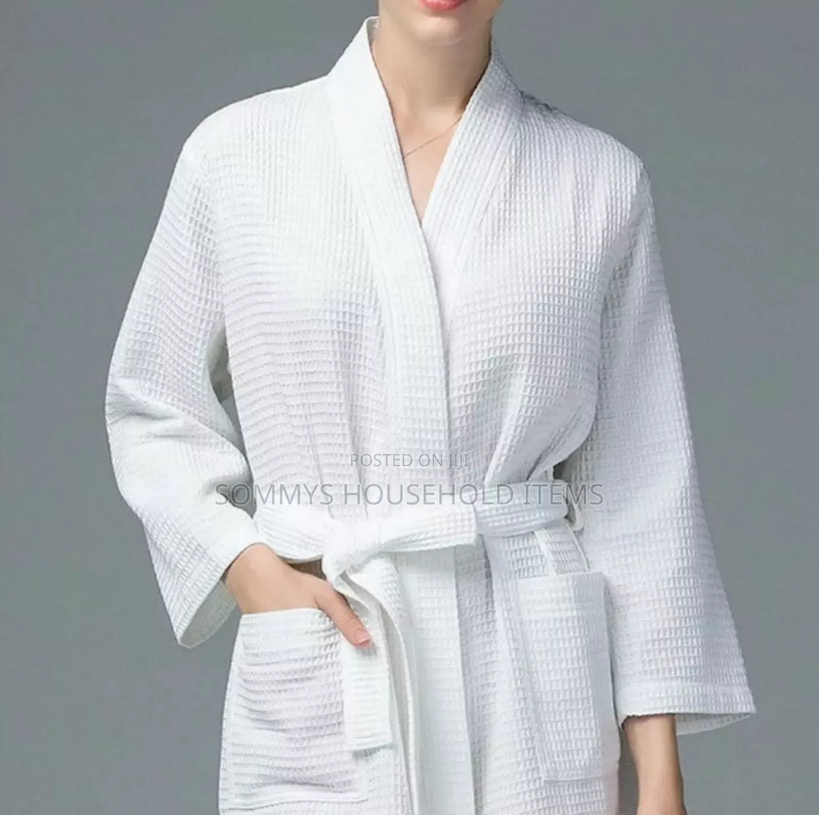 1pc Unisex White Waffle Bathrobe / Bathrobe (One Size Fit)
