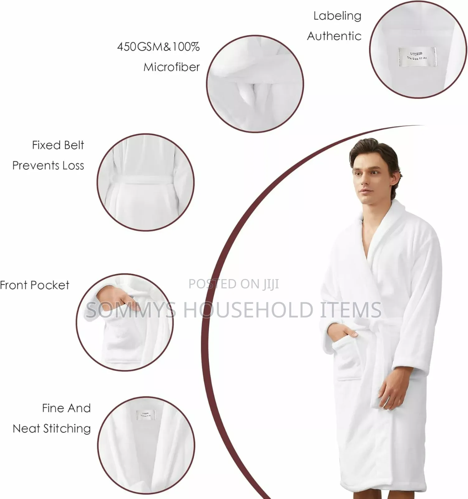 1pc Unisex Microfibre Bathrobe / White Bathrobe (One Size Ft