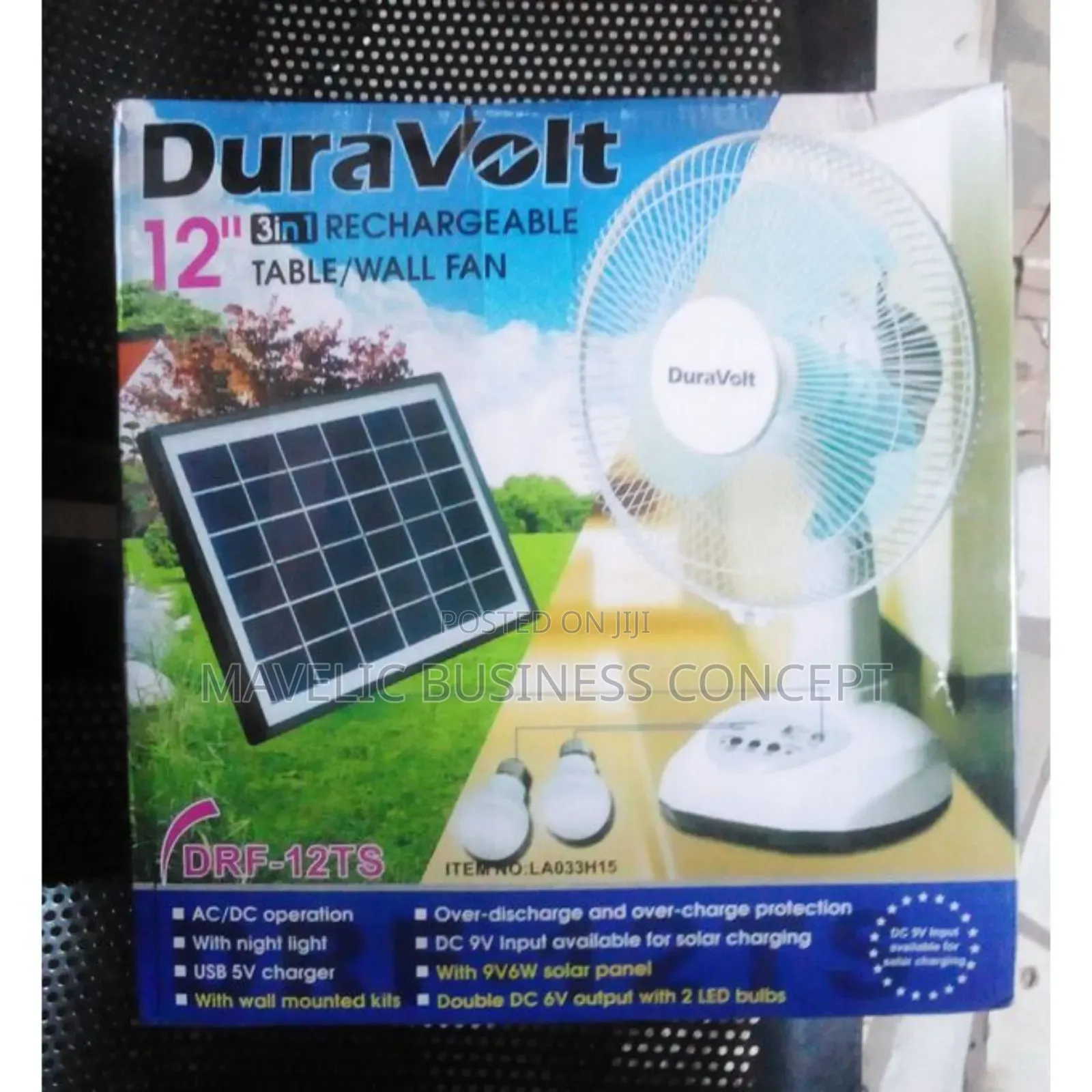 Duravolt 12 Inches Wall/Table Rechargeable Fan