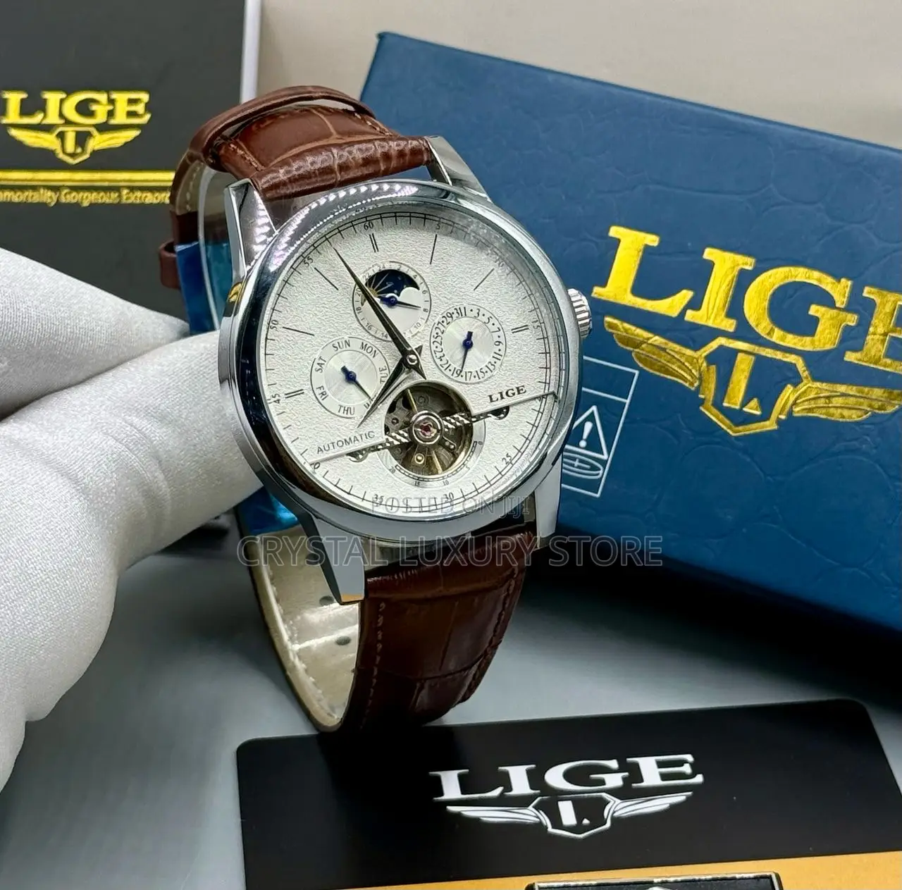 Lige Quality Luxury Men Genuine Leather Wristwatch