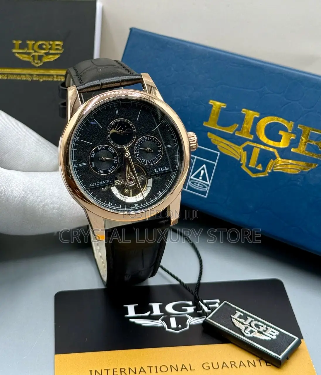 Lige Quality Luxury Men Genuine Leather Wristwatch