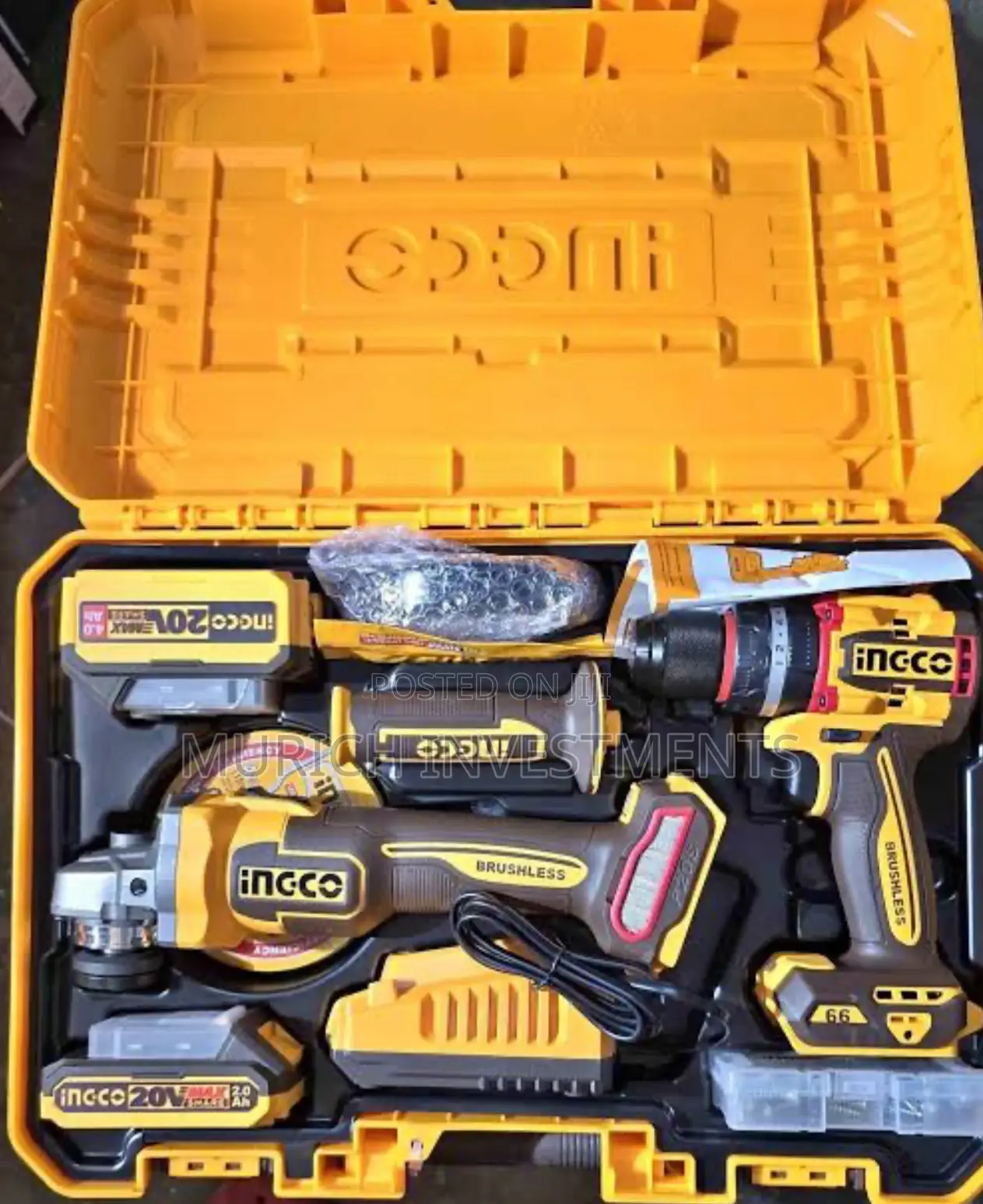 Ingco Cordless 2 Pcs Combo Kit Grinder And Screw Machine 20v