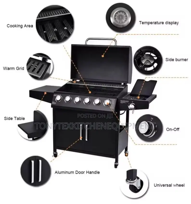 6burner Bbq Grill With Side Cooking Gas