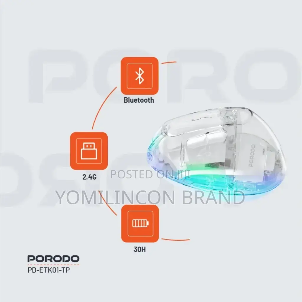 Porodo Vertical 4800 Dpi Wireless Mouse - Transparent