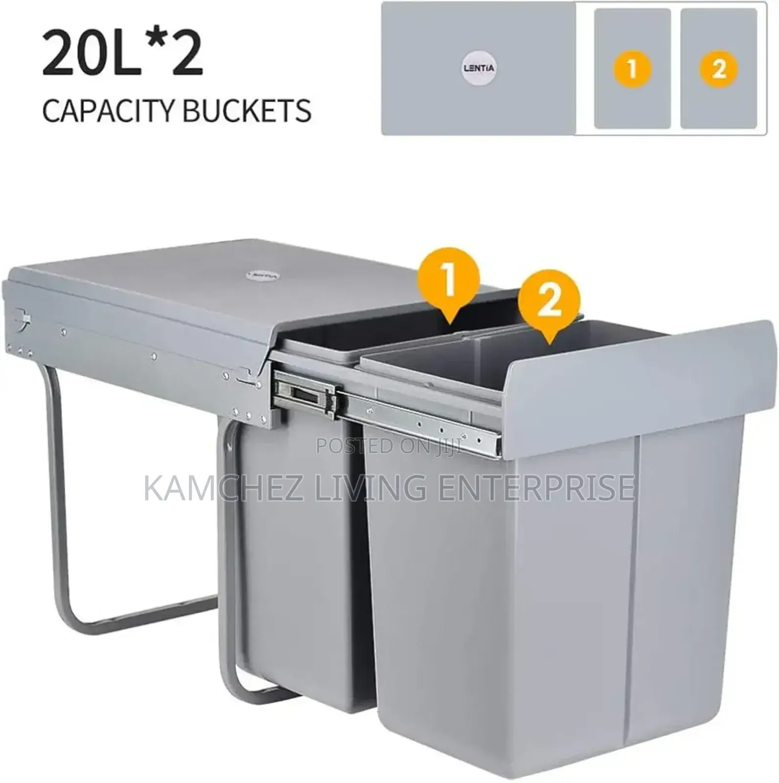 Gray Cabinet Drawer Kitchen Waste Bin (Pull Out)