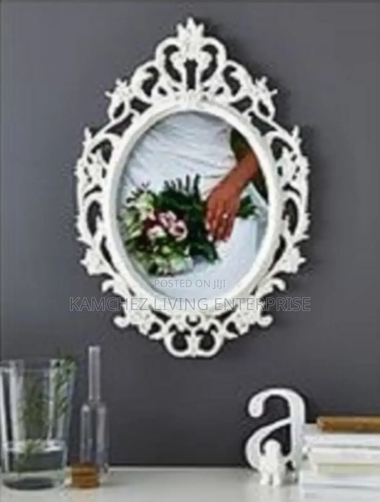 White Ornate Wall Mirror With Intricate Frame