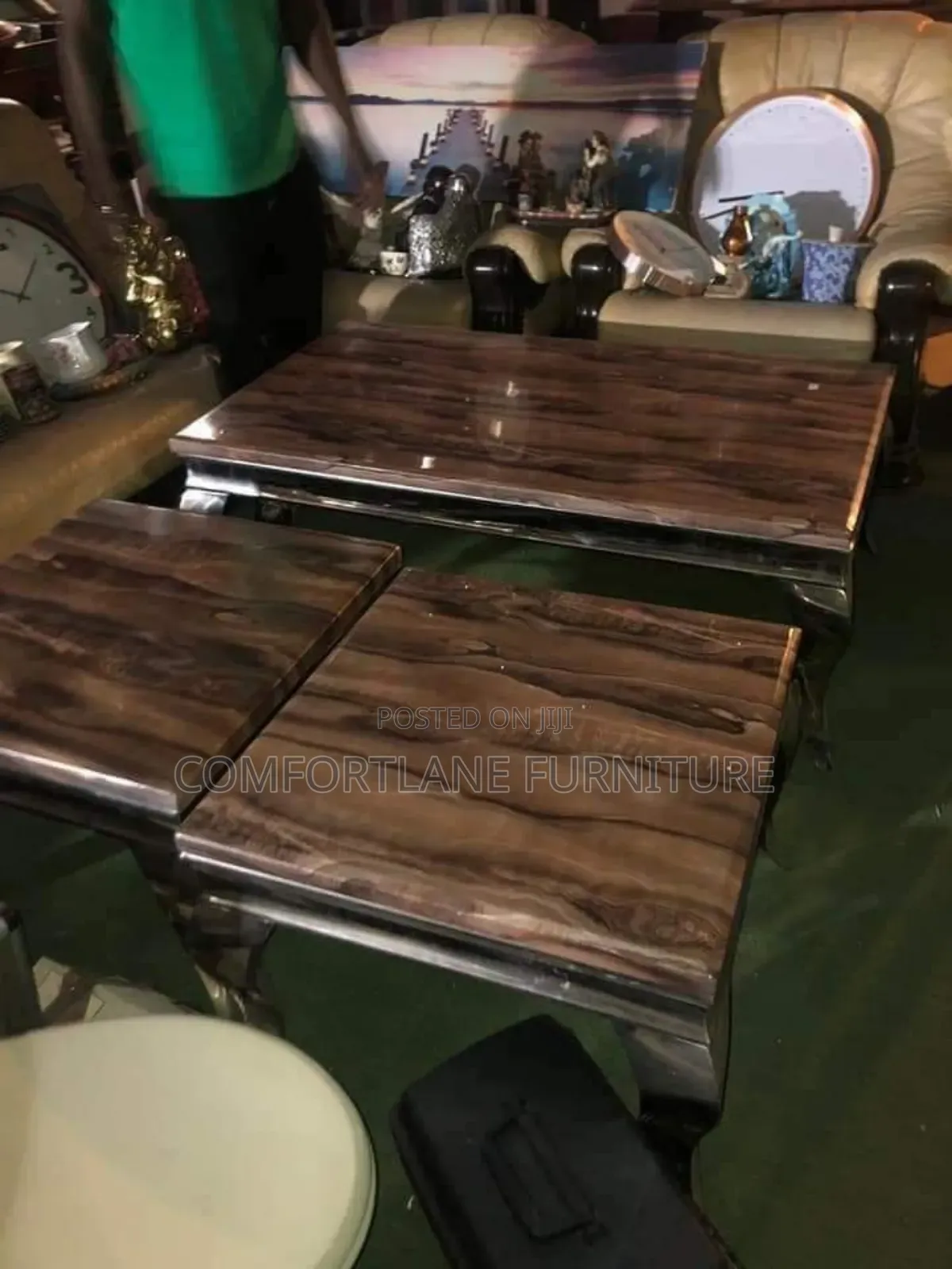 Set of Marble Centre Table and Side Stools
