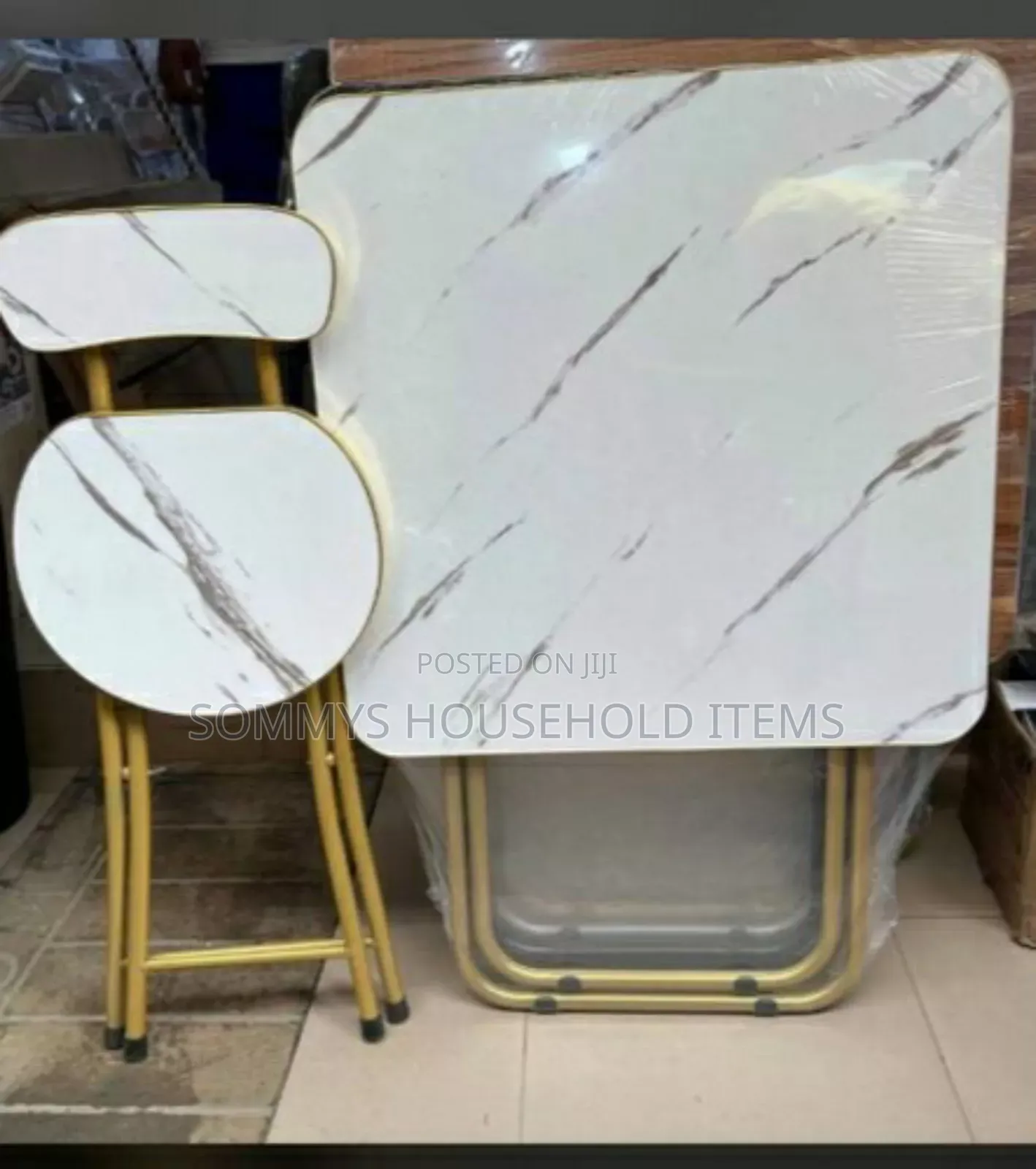 White Design Wooden Foldable 1table 1chair With Metal Legs