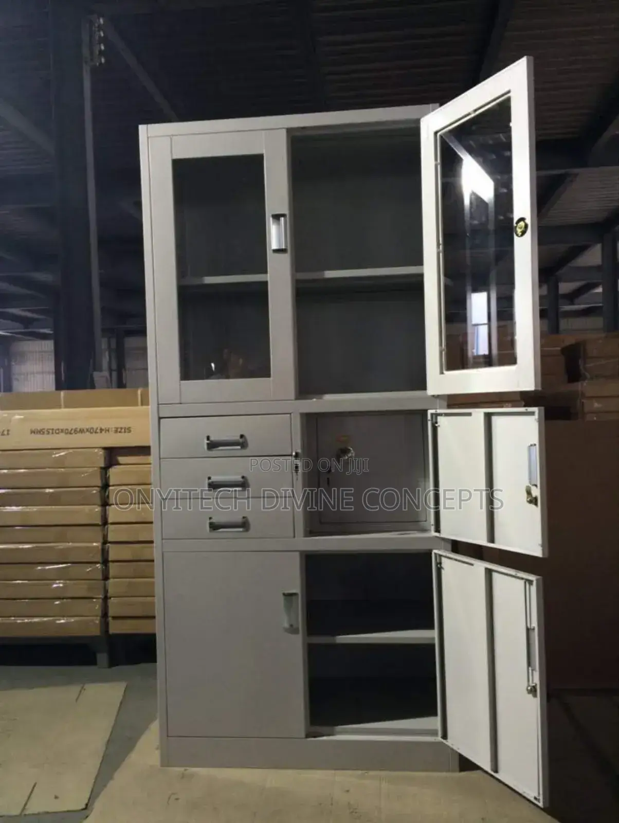 Metal Bookshelf With in Built Safe, 3 Drawers Multi Coloured