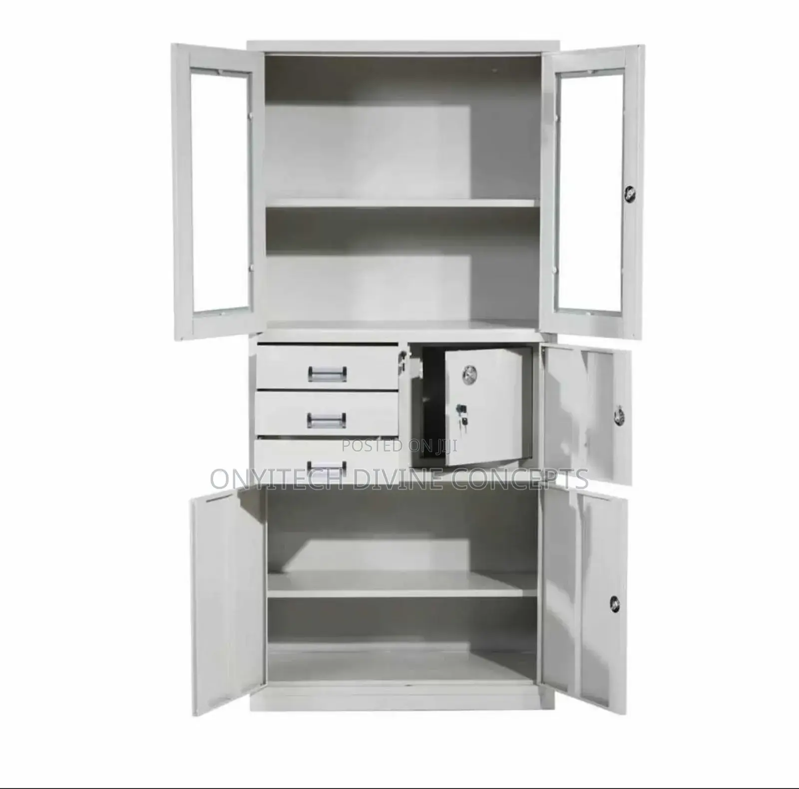 Metal Bookshelf With in Built Safe, 3 Drawers Multi Coloured