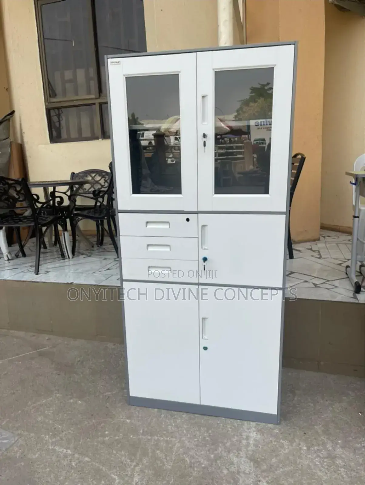Metal Bookshelf With in Built Safe, 3 Drawers Multi Coloured