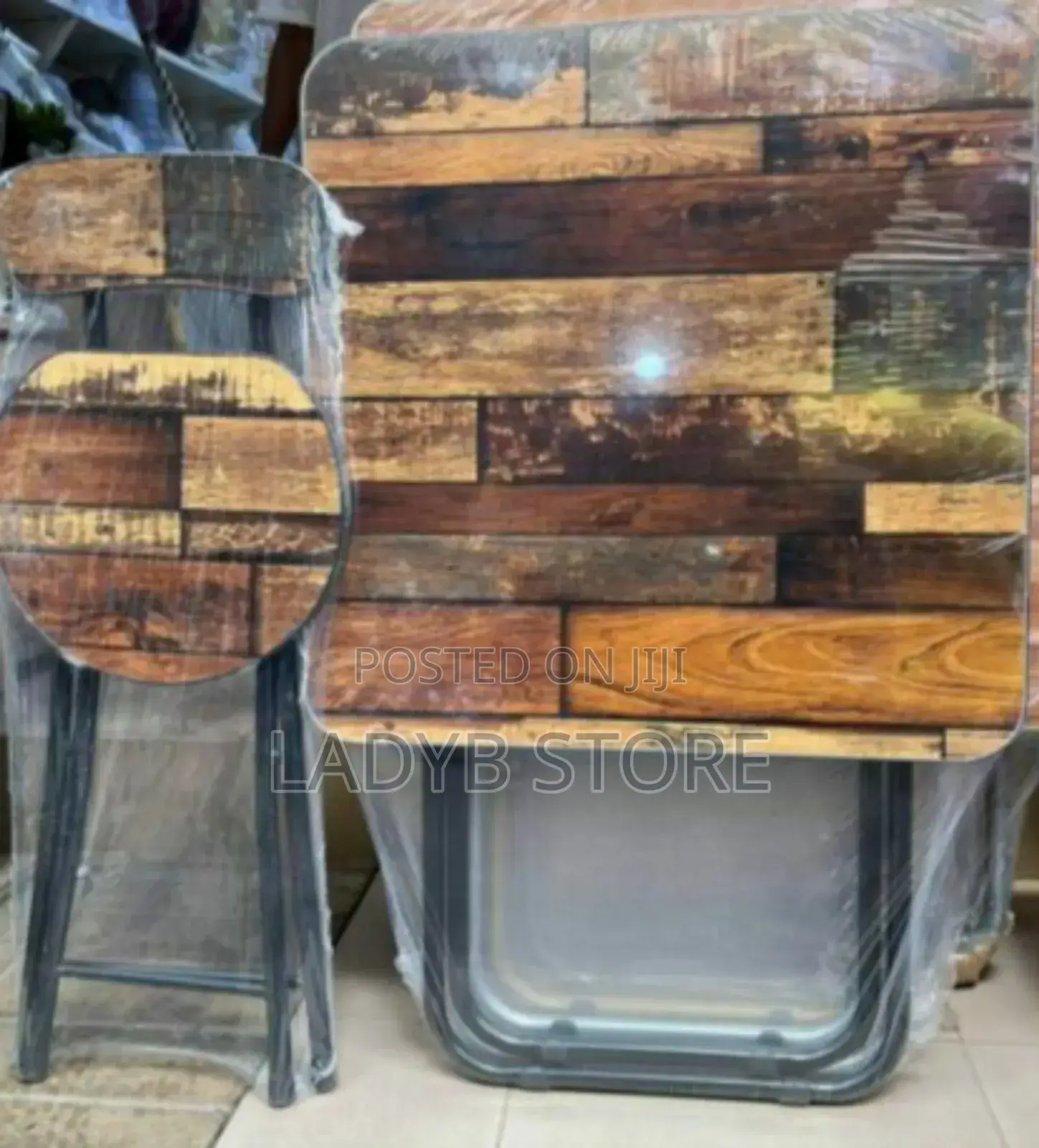 Vintage Wooden Foldable 1table 1chair With Metal Legs