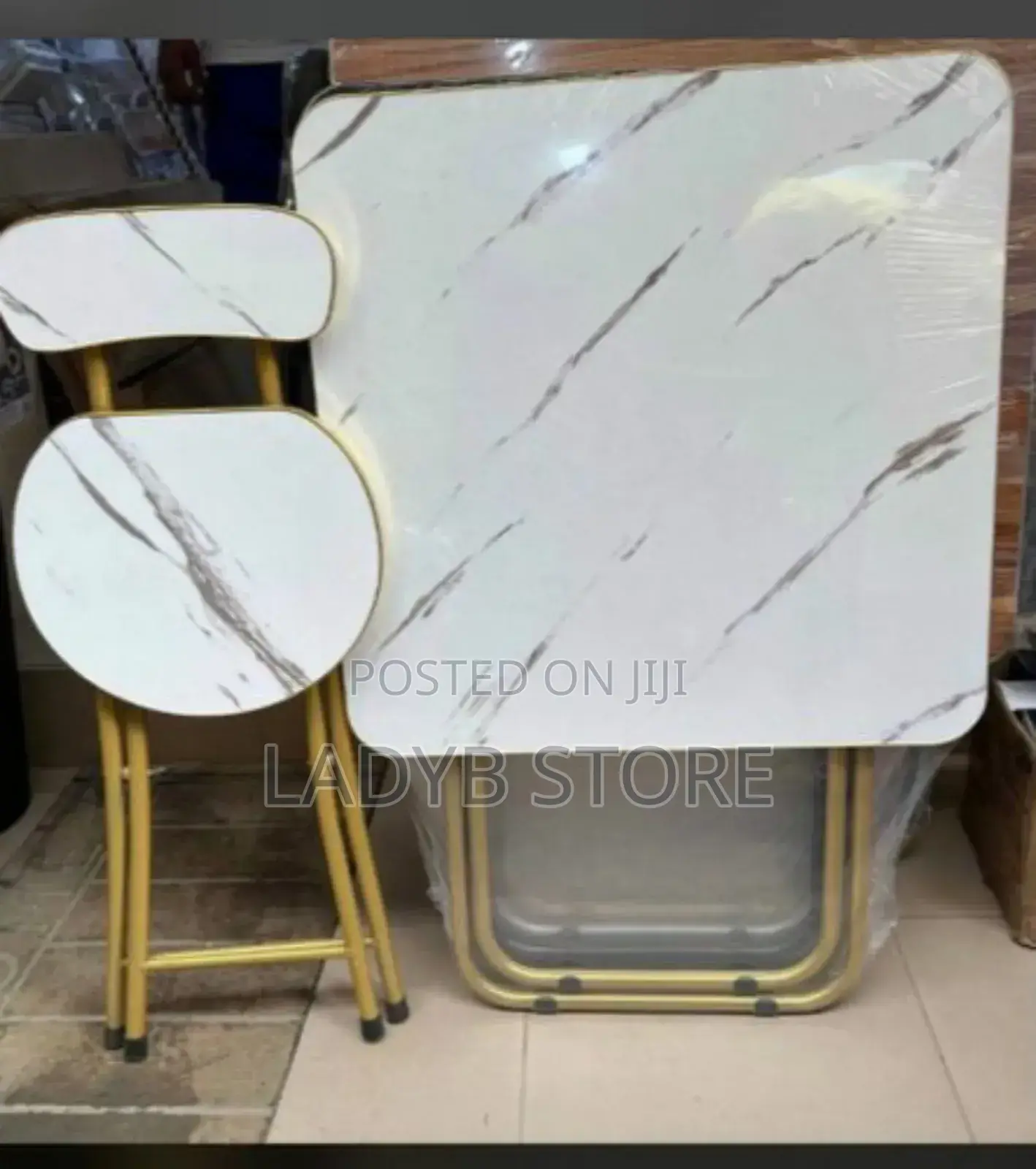 White Design Wooden Foldable 1table 1chair With Metal Legs