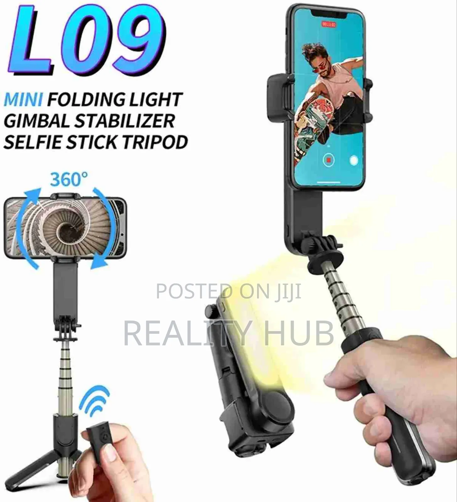 Gimbal Stabilizer With Led Light Selfie Stick 360 Rotation