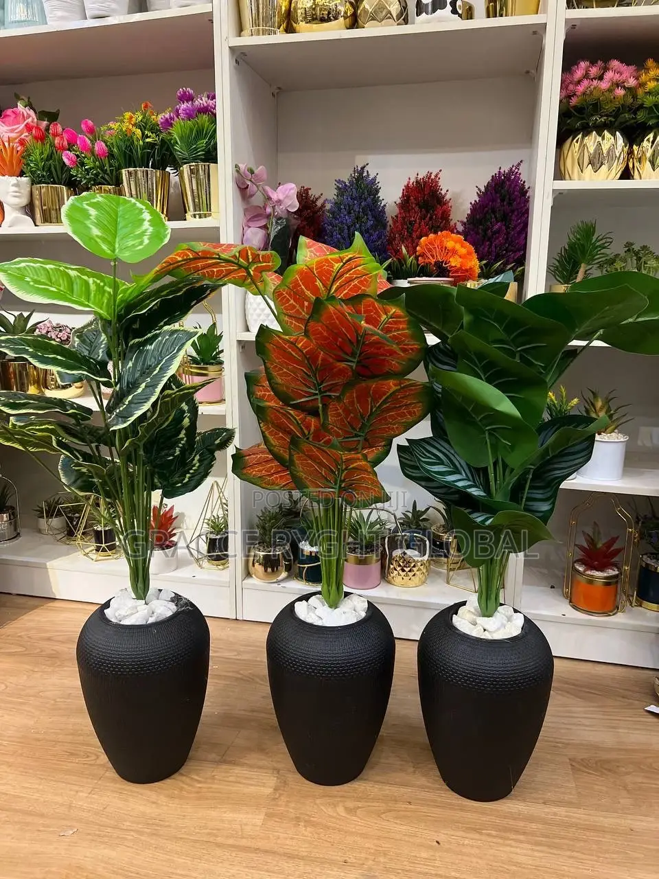 Oval Black Pot Flower