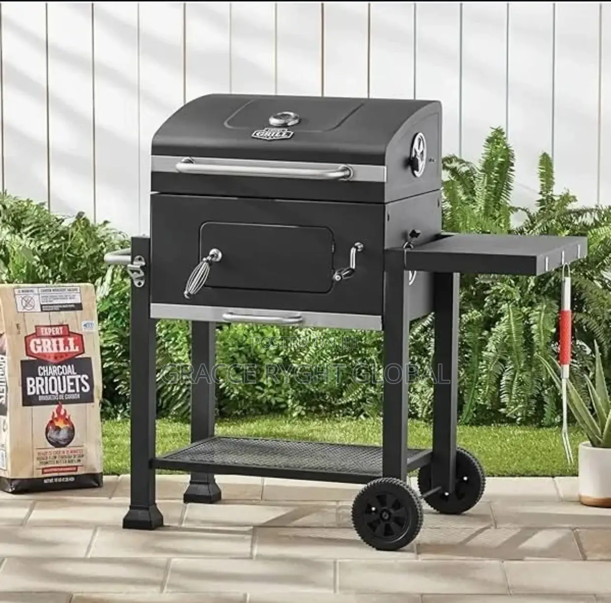 Smokeless BBQ Charcoal Grill Trolley With Side Table