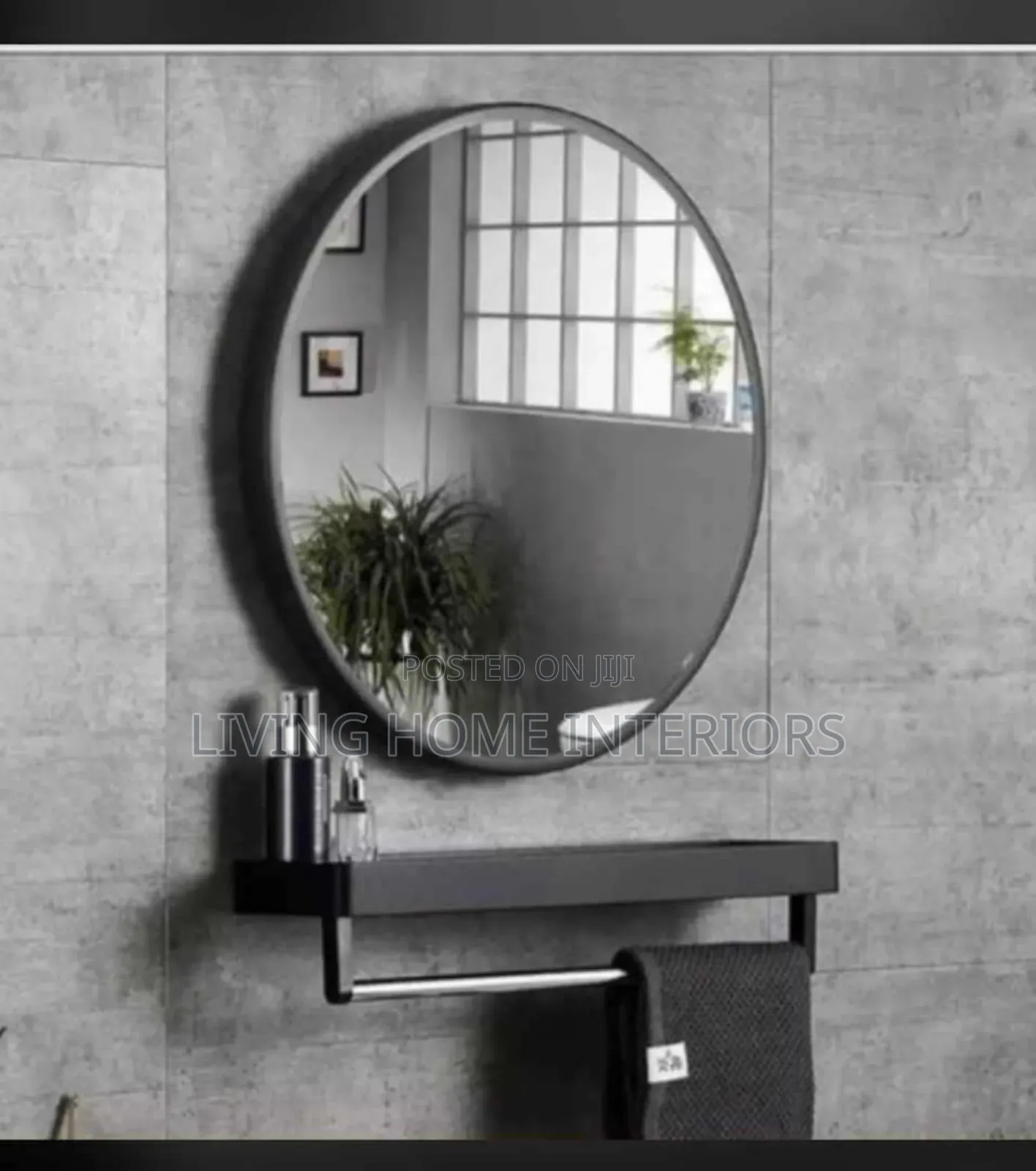 Round Black Mirror With Shelf