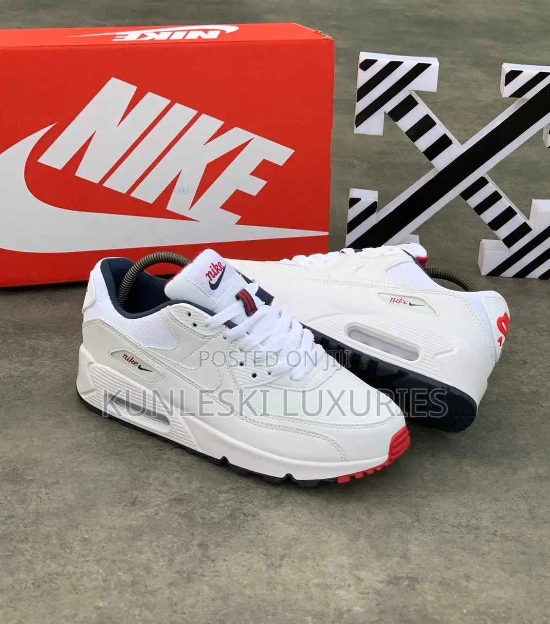 Original Nike Air Max 90 Triple White Red Sneakers