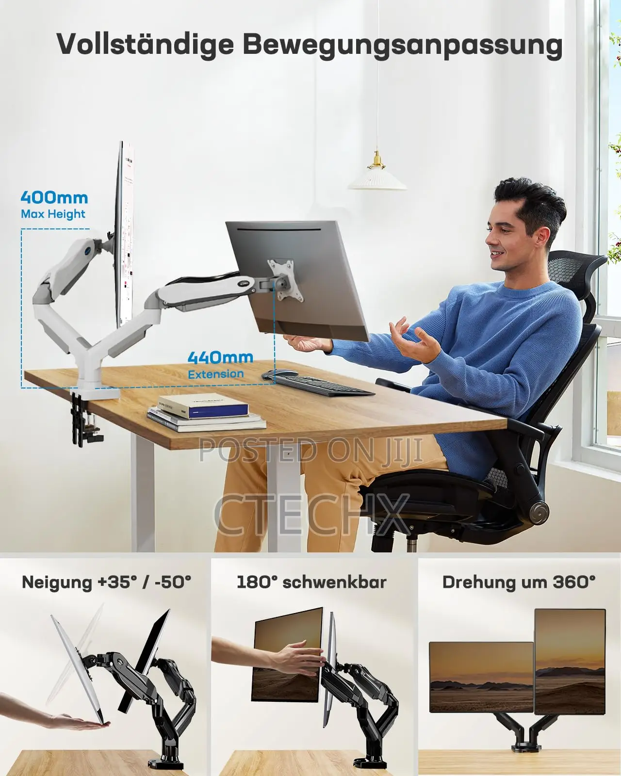 White Dual Monitor Stand for 13 - 32 Curved Flat Screens