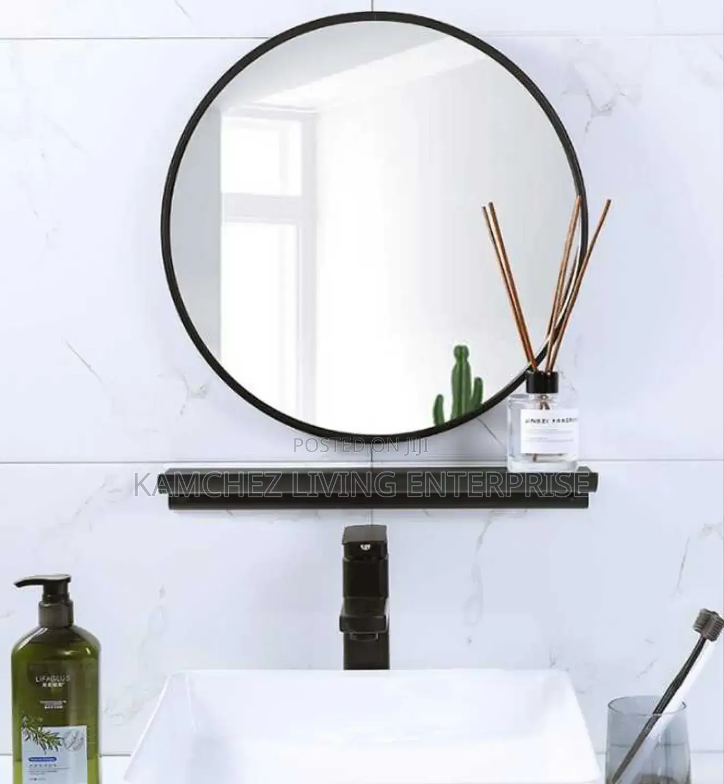 50*50cm Round Wall-Mounted Decorative Bathroom Mirror– Black