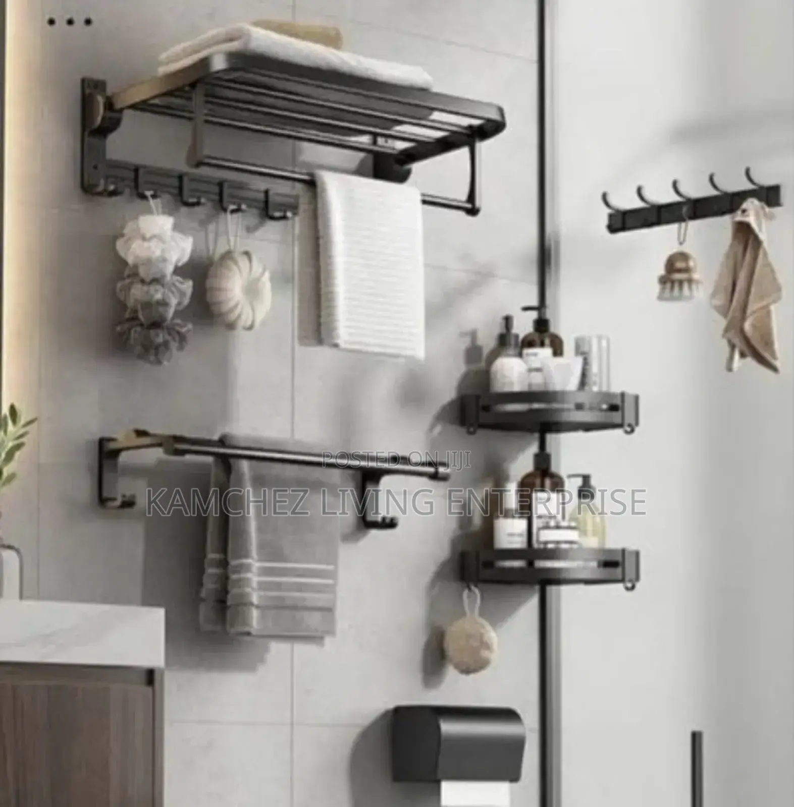 5-Piece Matte Black Bathroom Accessory Set – Wall-Mounted